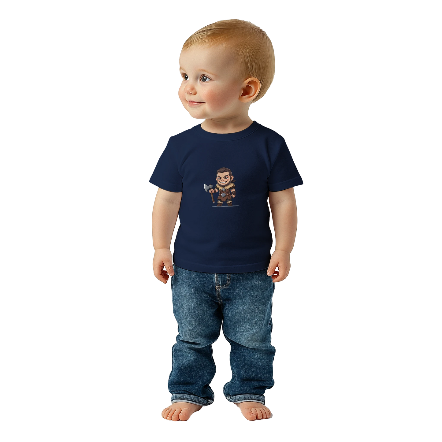 Baby-barian boy Lvl 1 t-shirt featuring gaming barbarian character design with level 1 badge