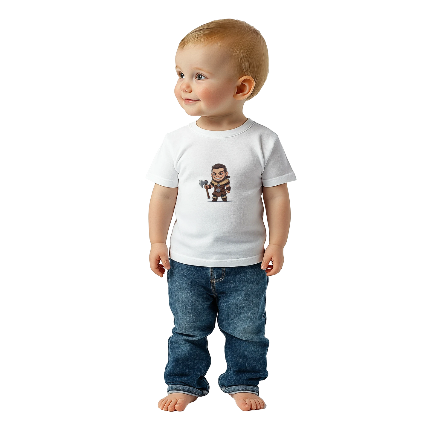 Baby-barian boy Lvl 1 t-shirt featuring gaming barbarian character design with level 1 badge