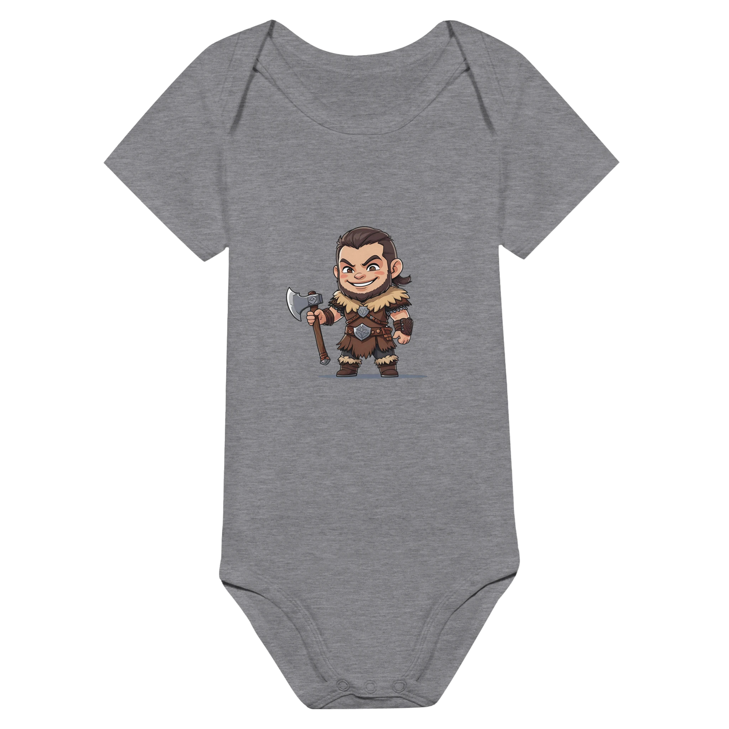 Baby-Barian Boy short sleeve bodysuit featuring cute gaming barbarian character design for infants