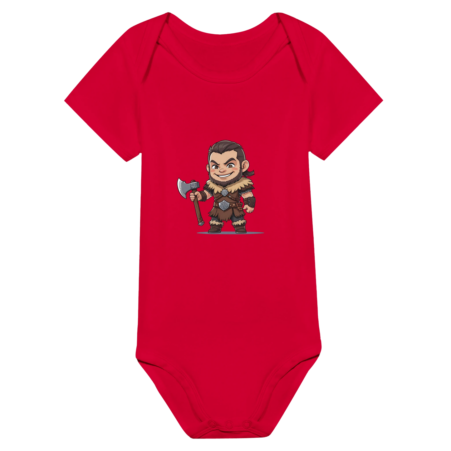 Baby-Barian Boy short sleeve bodysuit featuring cute gaming barbarian character design for infants