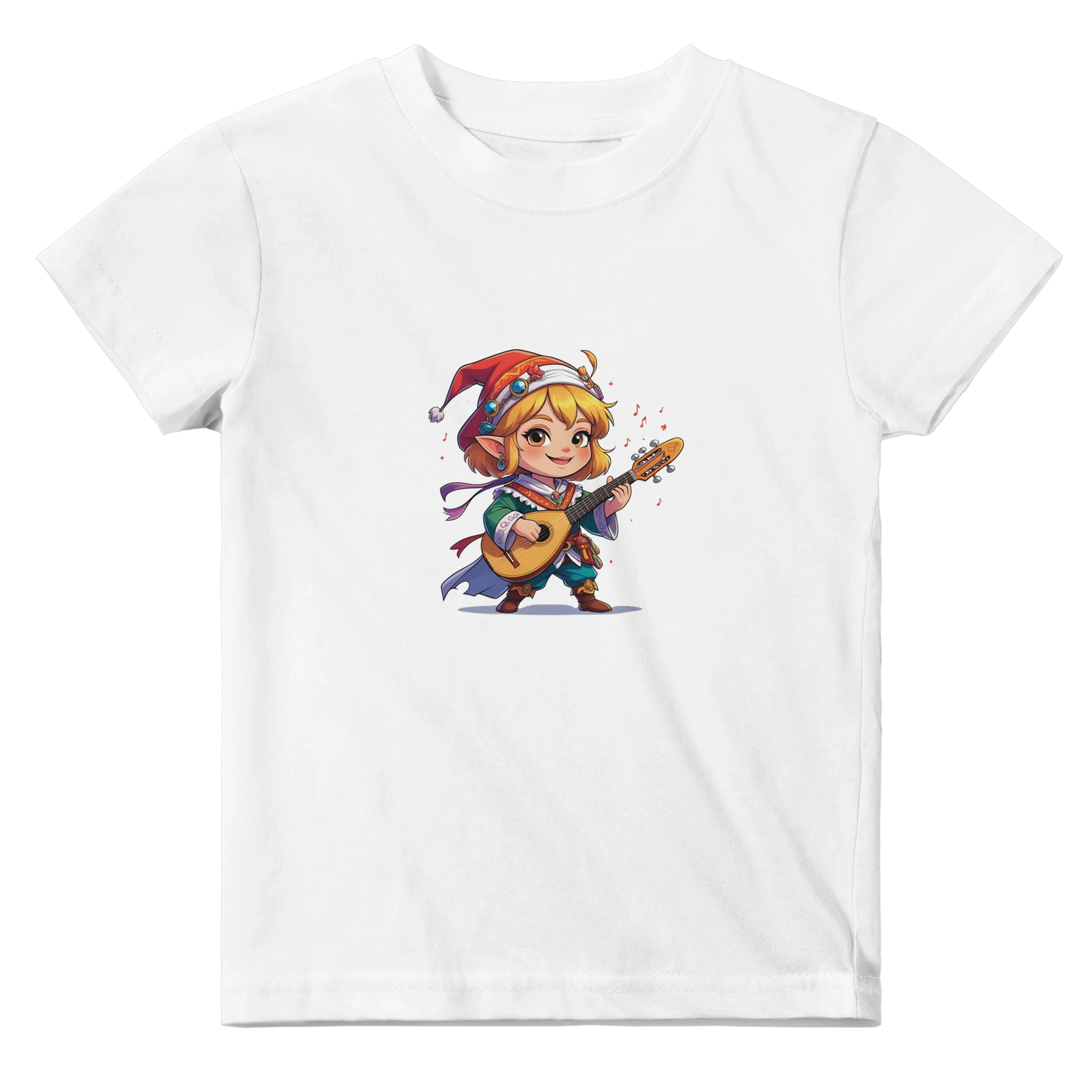 Baby t-shirt featuring a D&D-inspired chibi bard design. Ideal for little performers with a love for sound and sparkle.