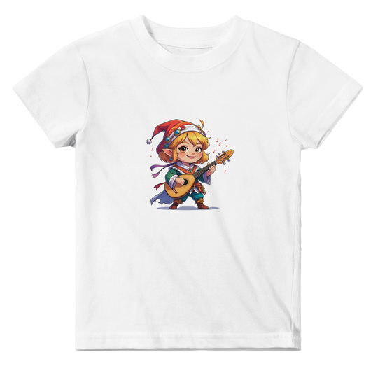 Baby t-shirt featuring a D&D-inspired chibi bard design. Ideal for little performers with a love for sound and sparkle.