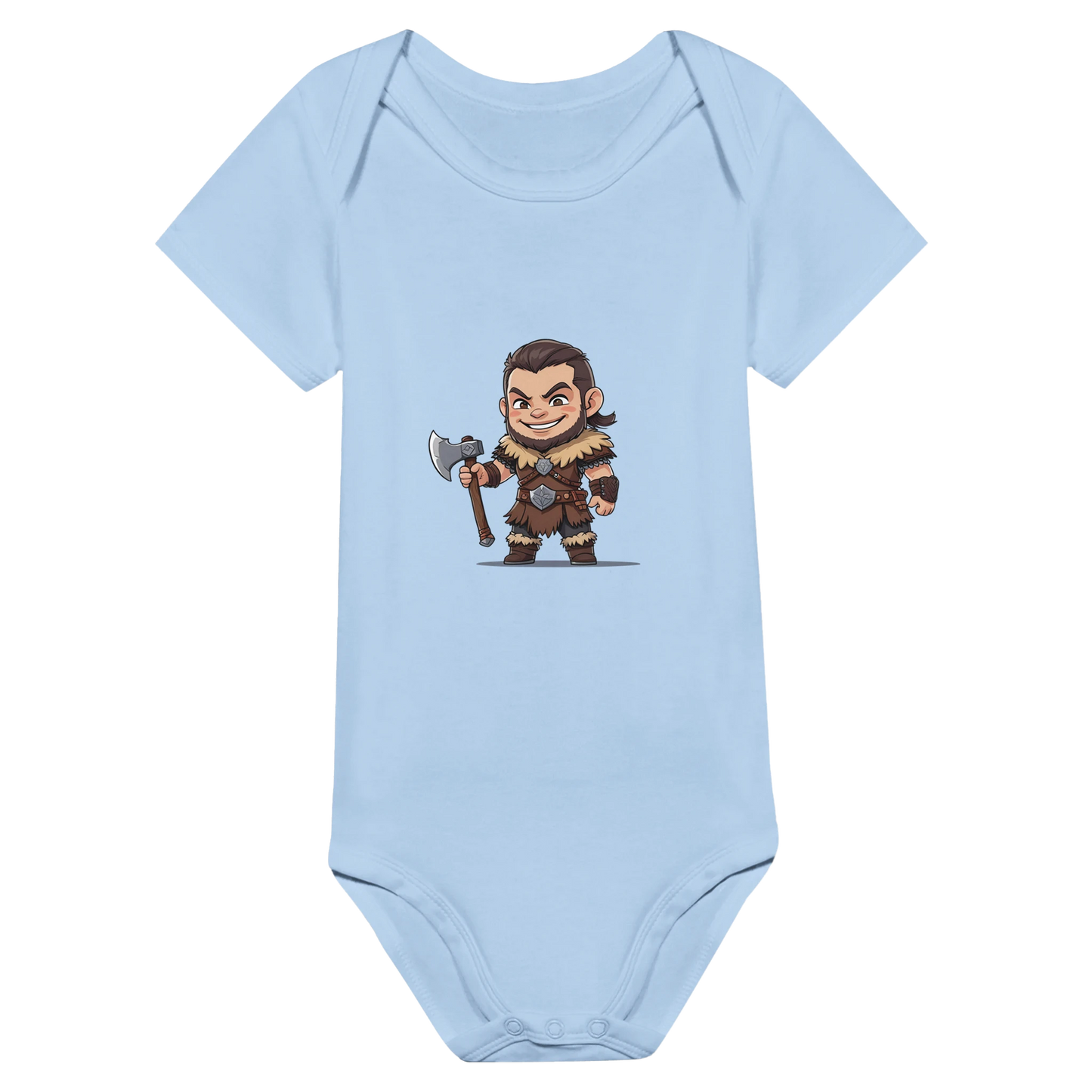Baby-Barian Boy short sleeve bodysuit featuring cute gaming barbarian character design for infants
