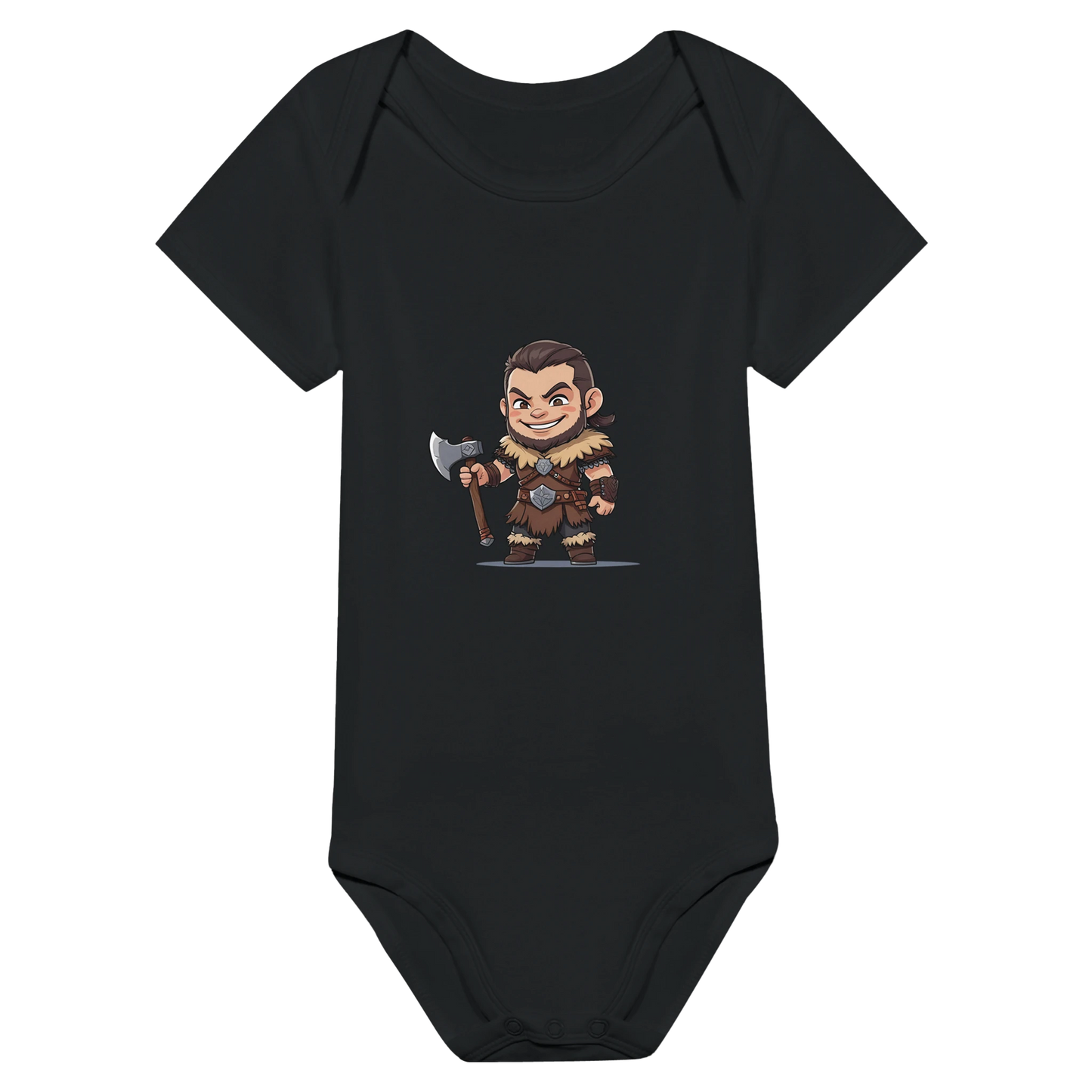 Baby-Barian Boy short sleeve bodysuit featuring cute gaming barbarian character design for infants