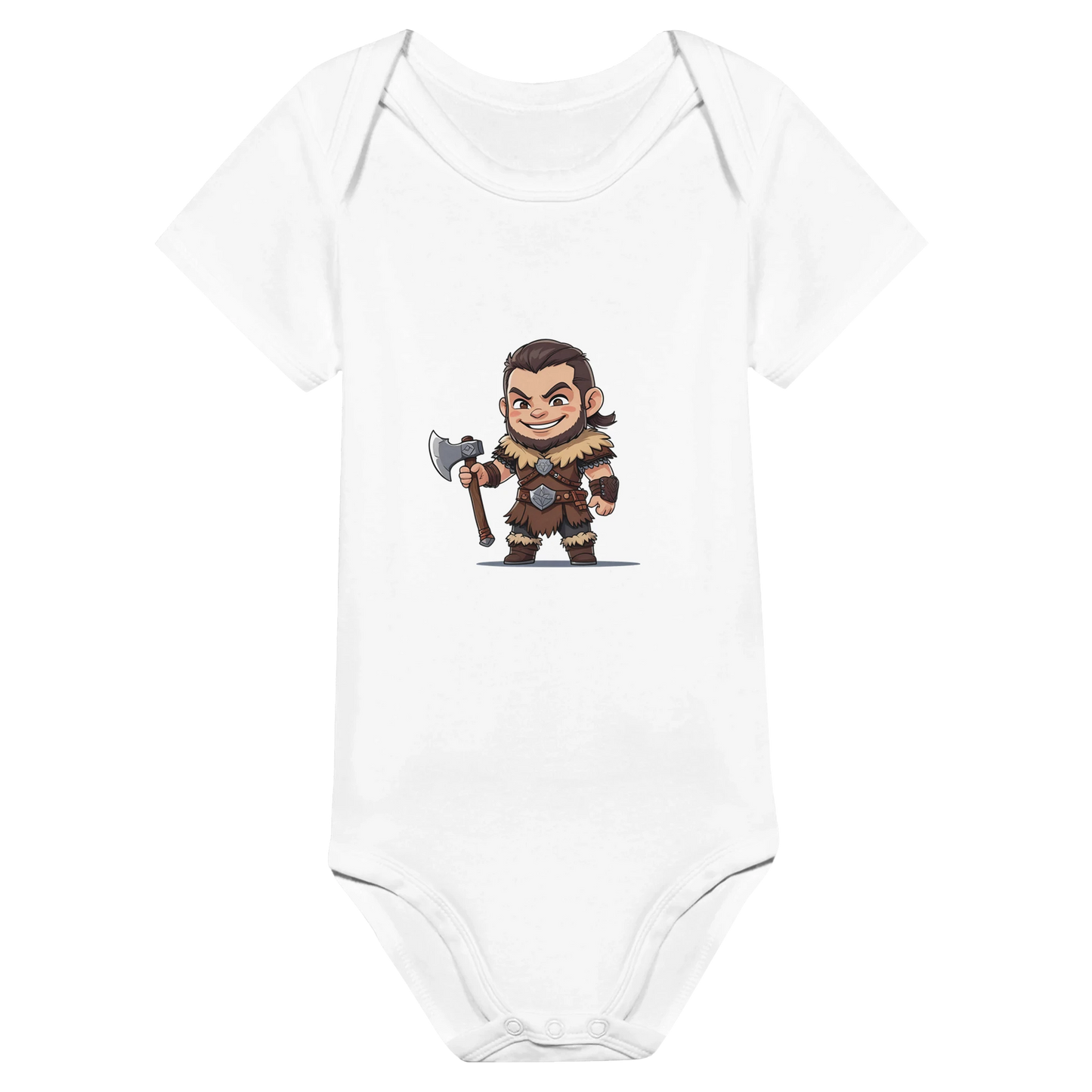 Baby-Barian Boy short sleeve bodysuit featuring cute gaming barbarian character design for infants