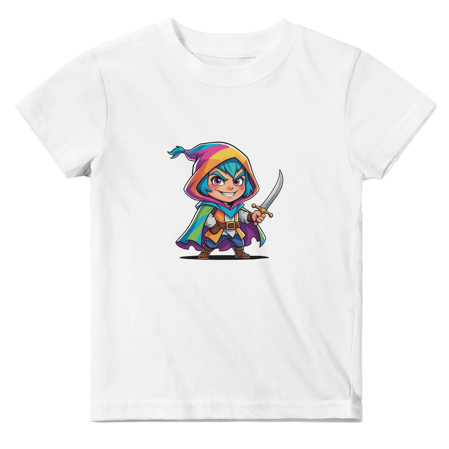 Baby t-shirt featuring a rogue character. Ideal for tabletop RPG fans and Dungeons & Dragons families.