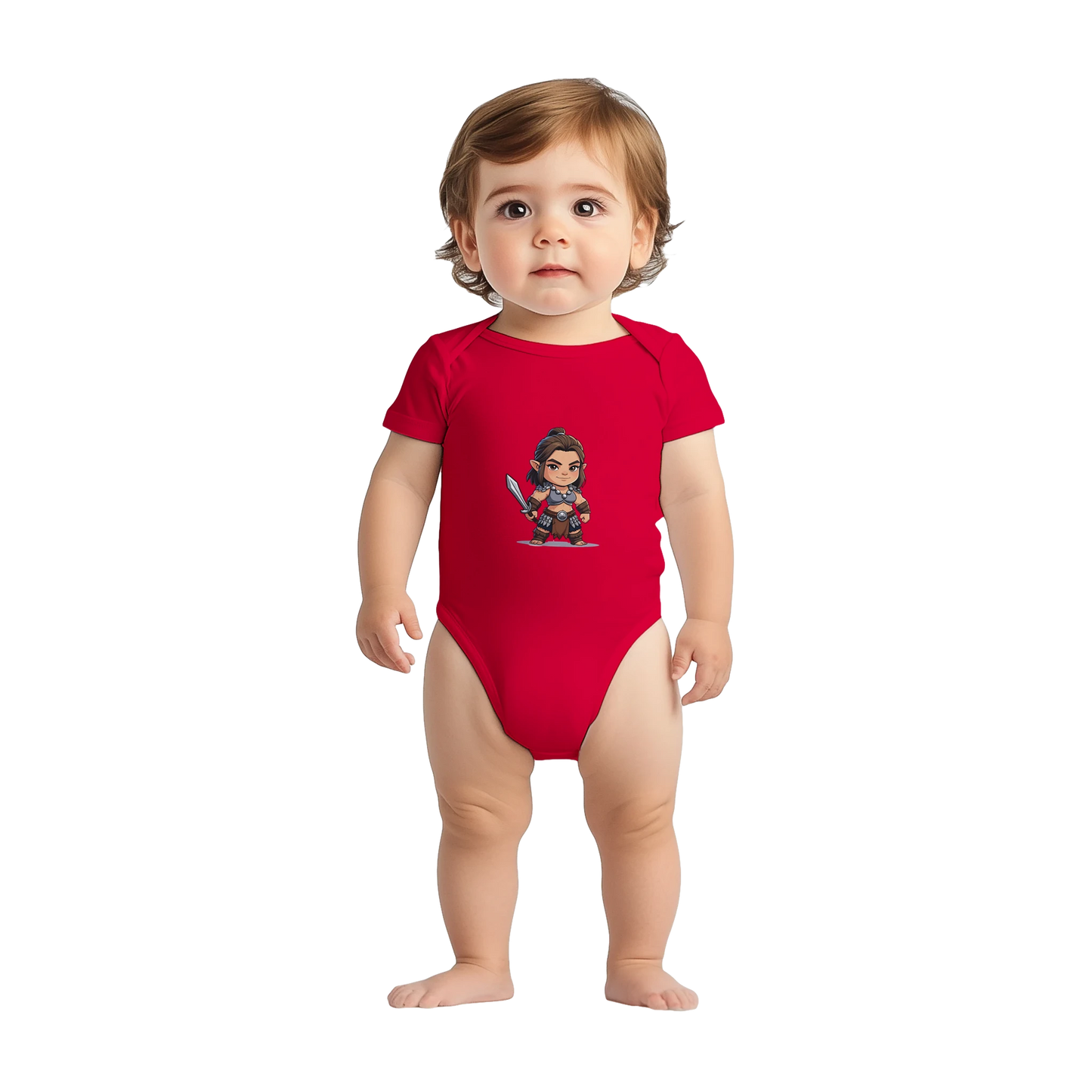 Baby-Barian Girl short sleeve bodysuit featuring cute gaming barbarian character design for infants