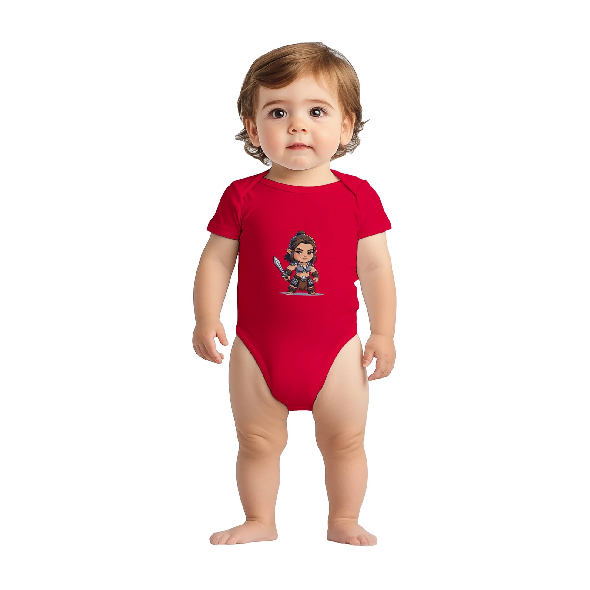 Baby-Barian Girl short sleeve bodysuit featuring cute gaming barbarian character design for infants