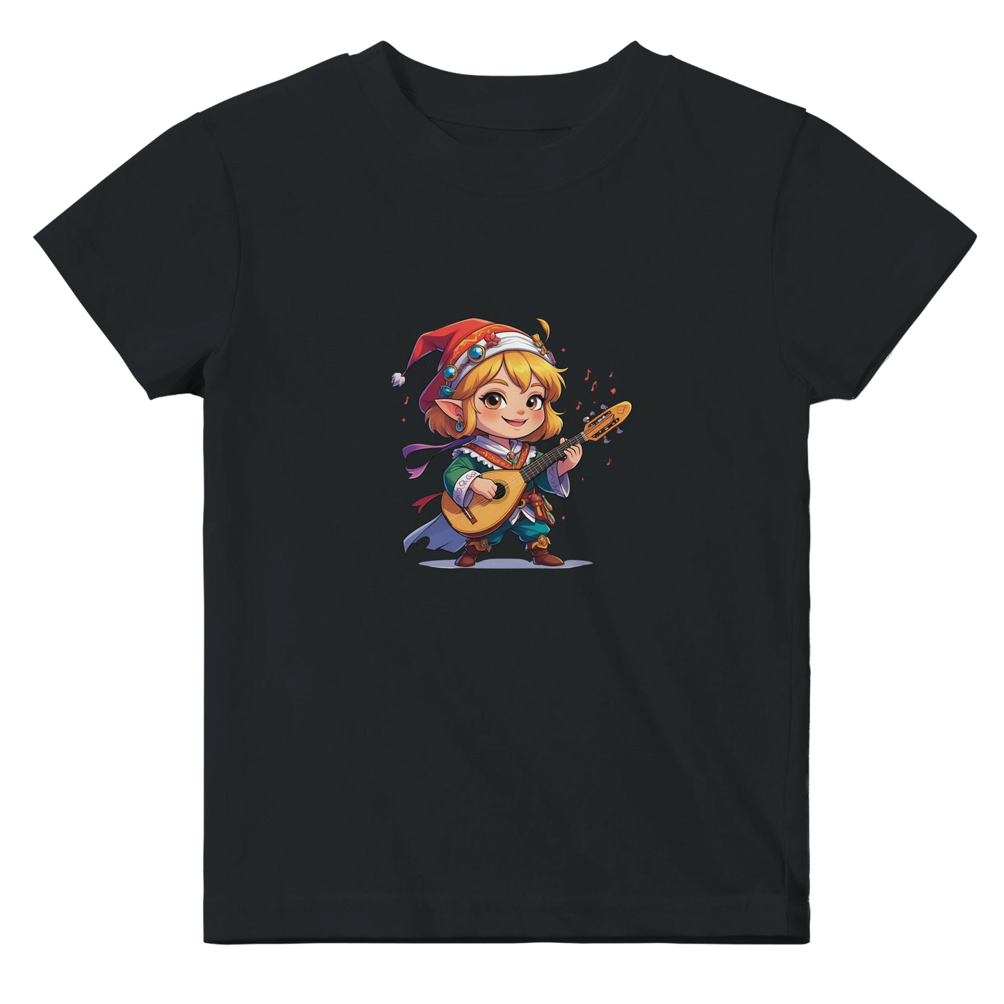 Baby t-shirt featuring a D&D-inspired chibi bard design. Ideal for little performers with a love for sound and sparkle.
