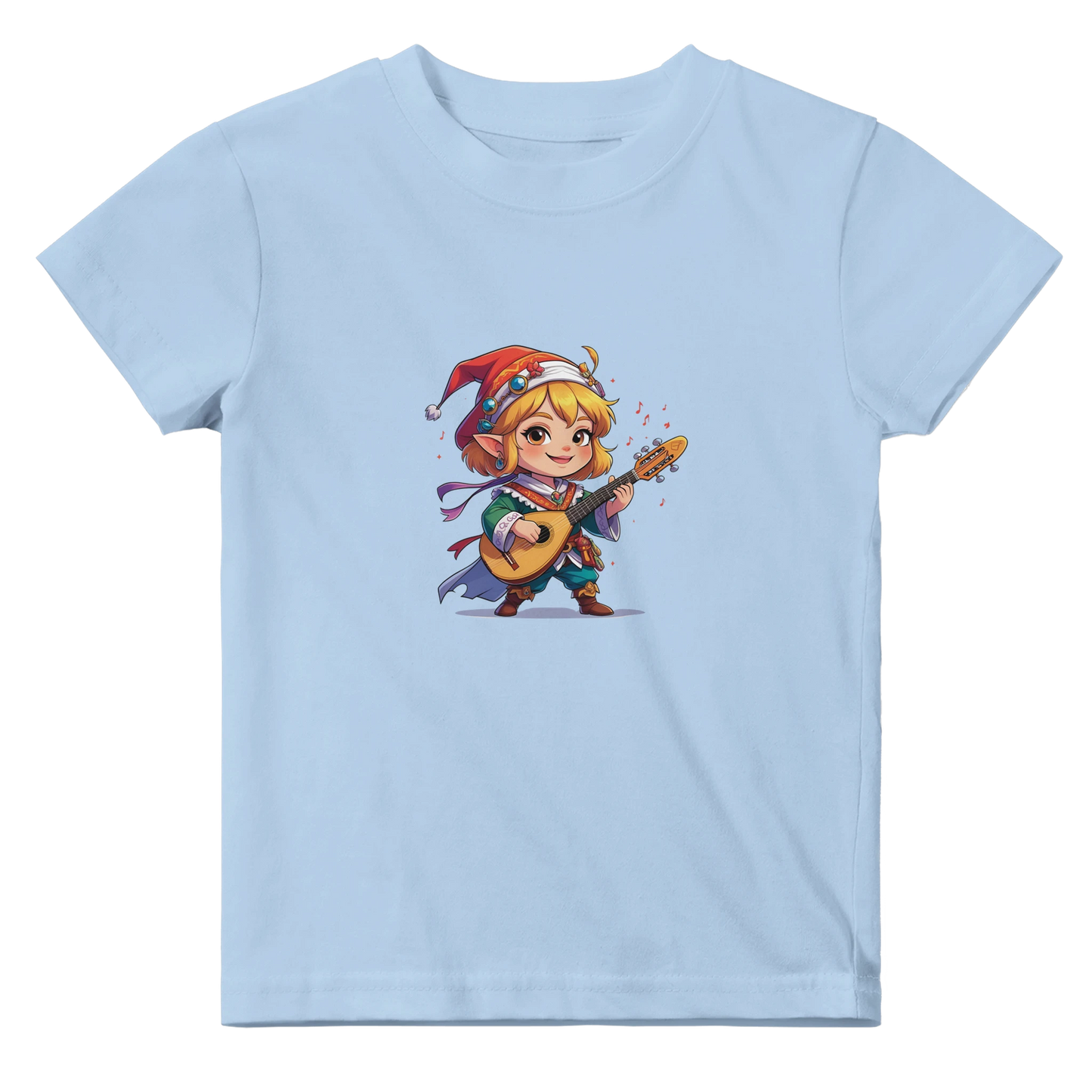 Baby t-shirt featuring a D&D-inspired chibi bard design. Ideal for little performers with a love for sound and sparkle.