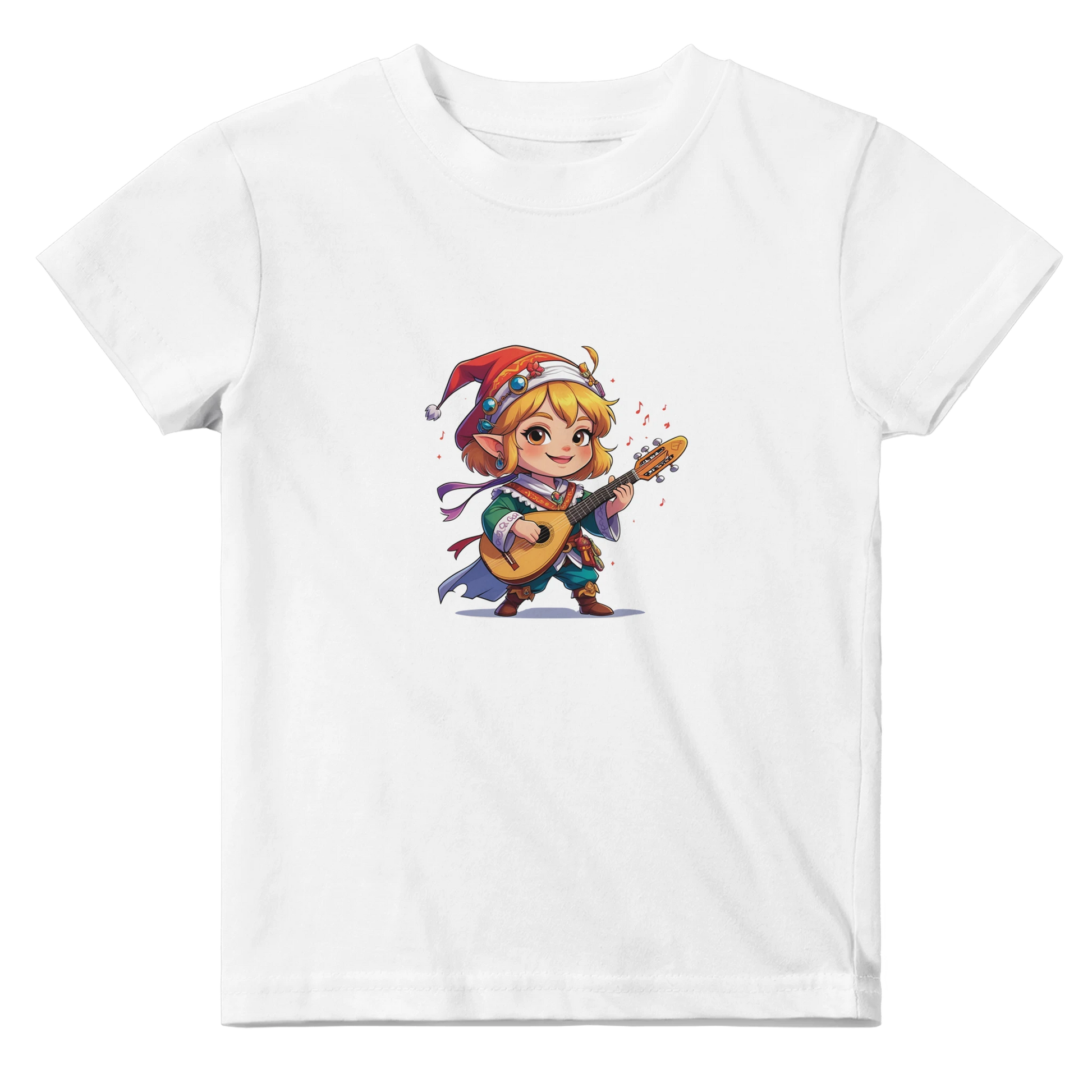 Baby t-shirt featuring a D&D-inspired chibi bard design. Ideal for little performers with a love for sound and sparkle.
