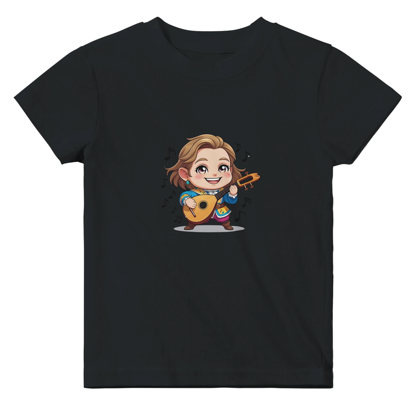 Baby t-shirt featuring a D&D-inspired chibi bard design. Ideal for little performers with a love for sound and sparkle.