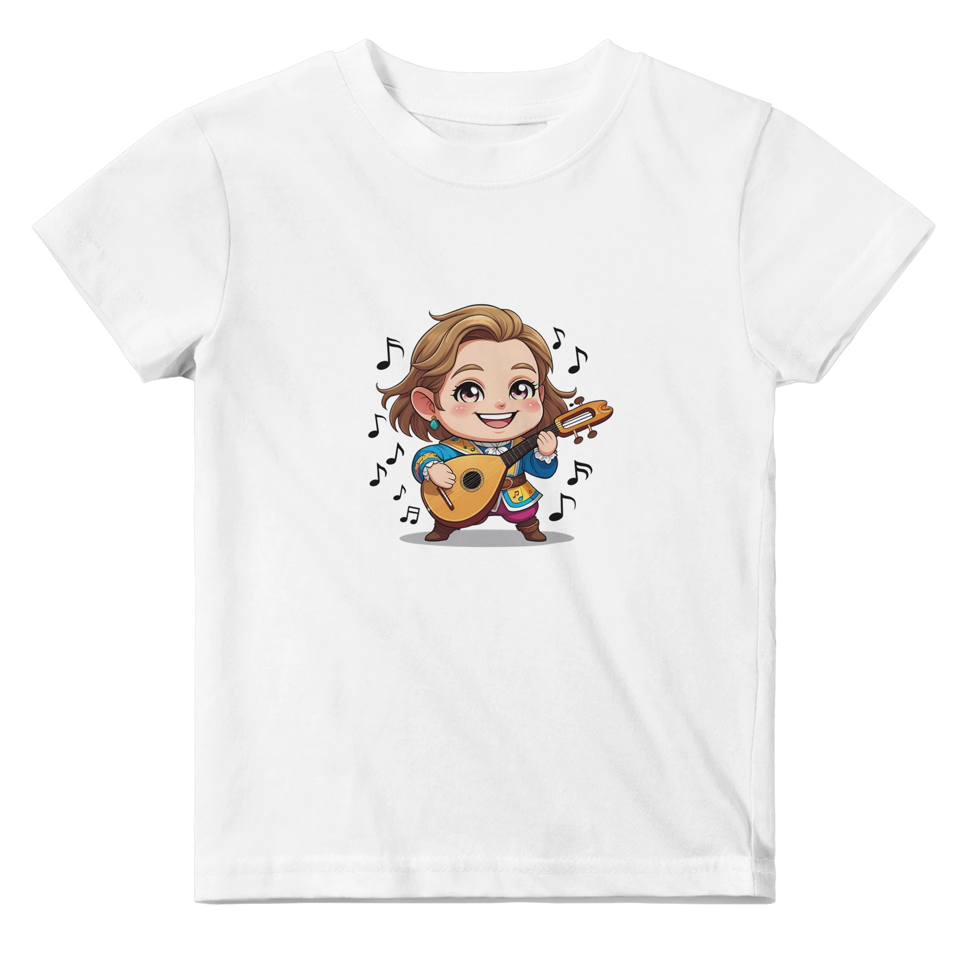 Baby t-shirt featuring a D&D-inspired chibi bard design. Ideal for little performers with a love for sound and sparkle.