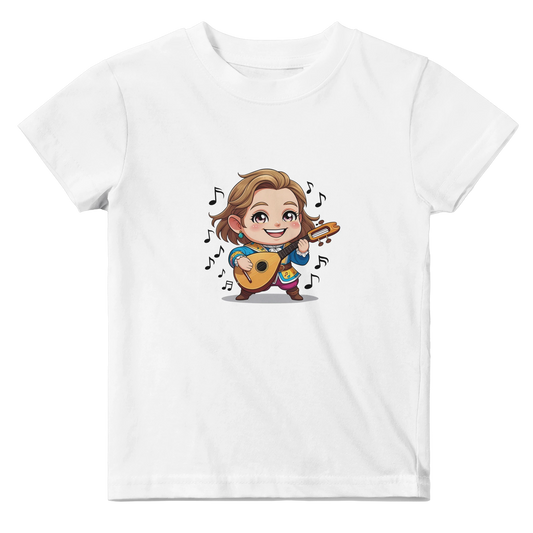 Baby t-shirt featuring a D&D-inspired chibi bard design. Ideal for little performers with a love for sound and sparkle.