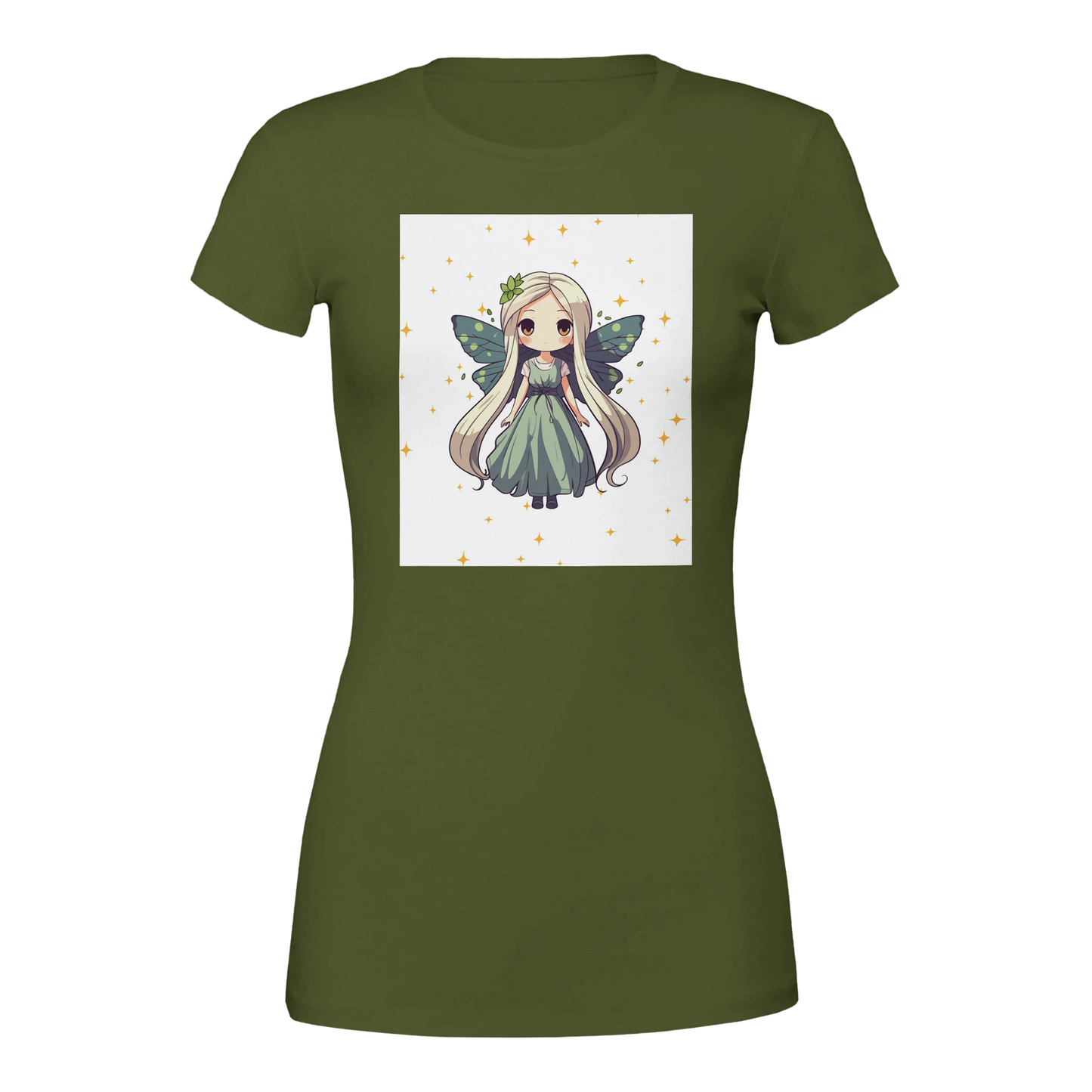 Gaming fairy t-shirt in Army Green- magical women's gaming clothing