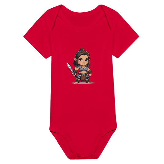 Baby-Barian Girl short sleeve bodysuit featuring cute gaming barbarian character design for infants