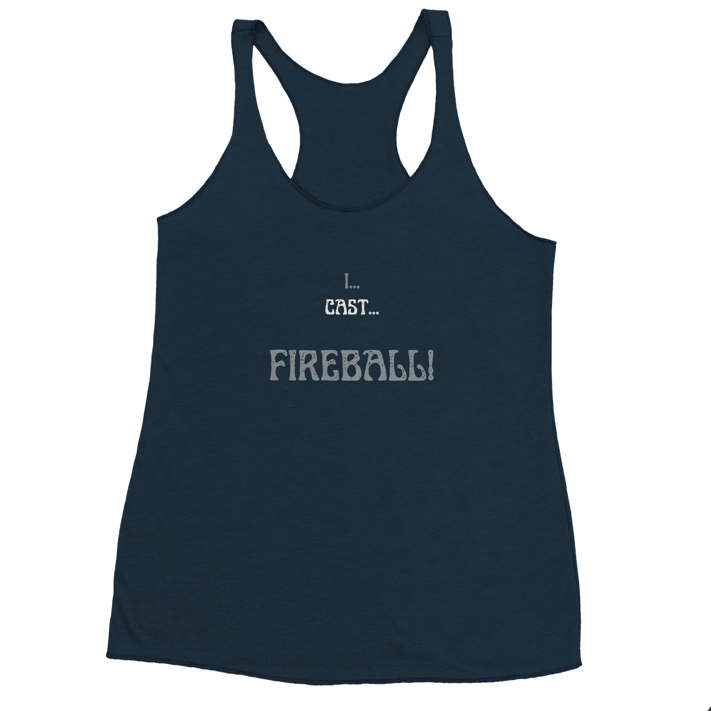Comfortable tank top featuring 'Big Spell Energy - 7th LvL Fireball' text design, perfect for tabletop RPG players and fantasy gaming enthusiasts.