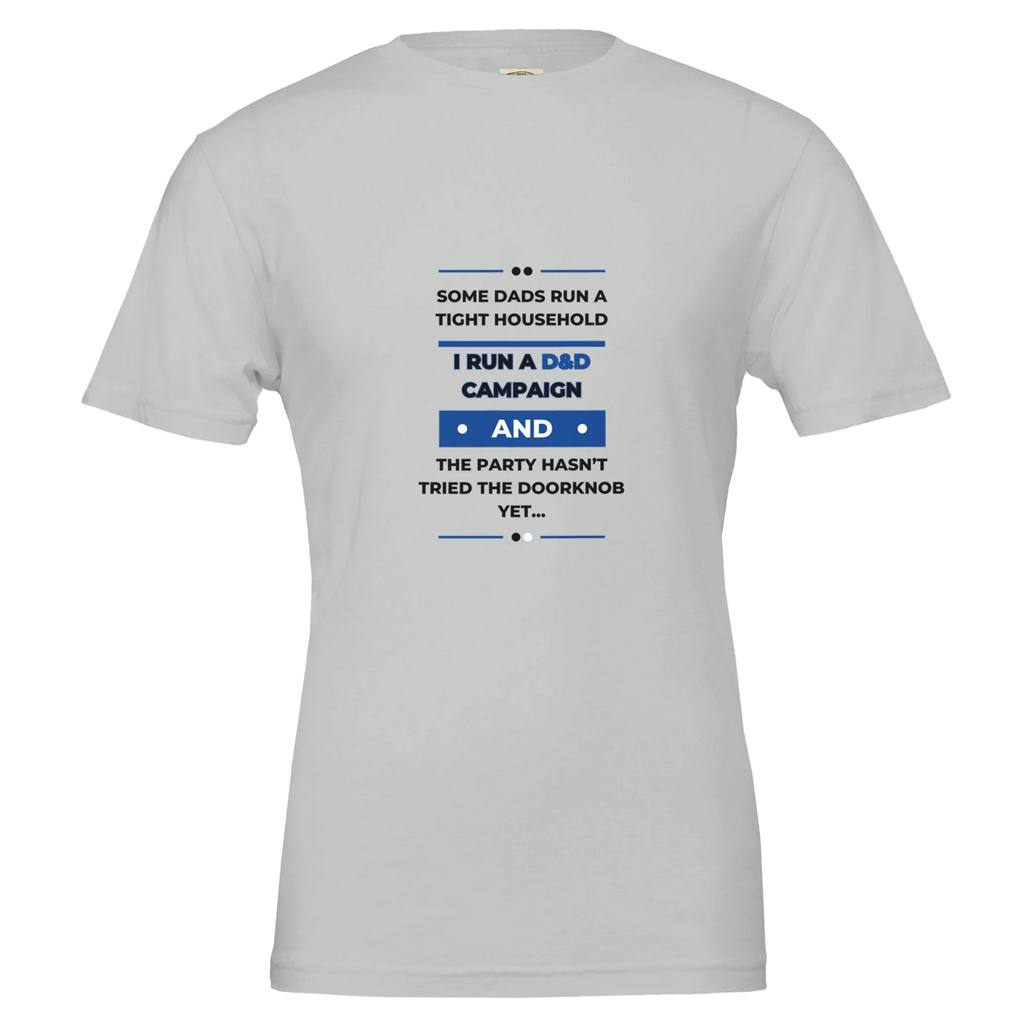 Some Dads Run Adventures graphic design on Father's Day gaming shirt, D&D dad humor tee