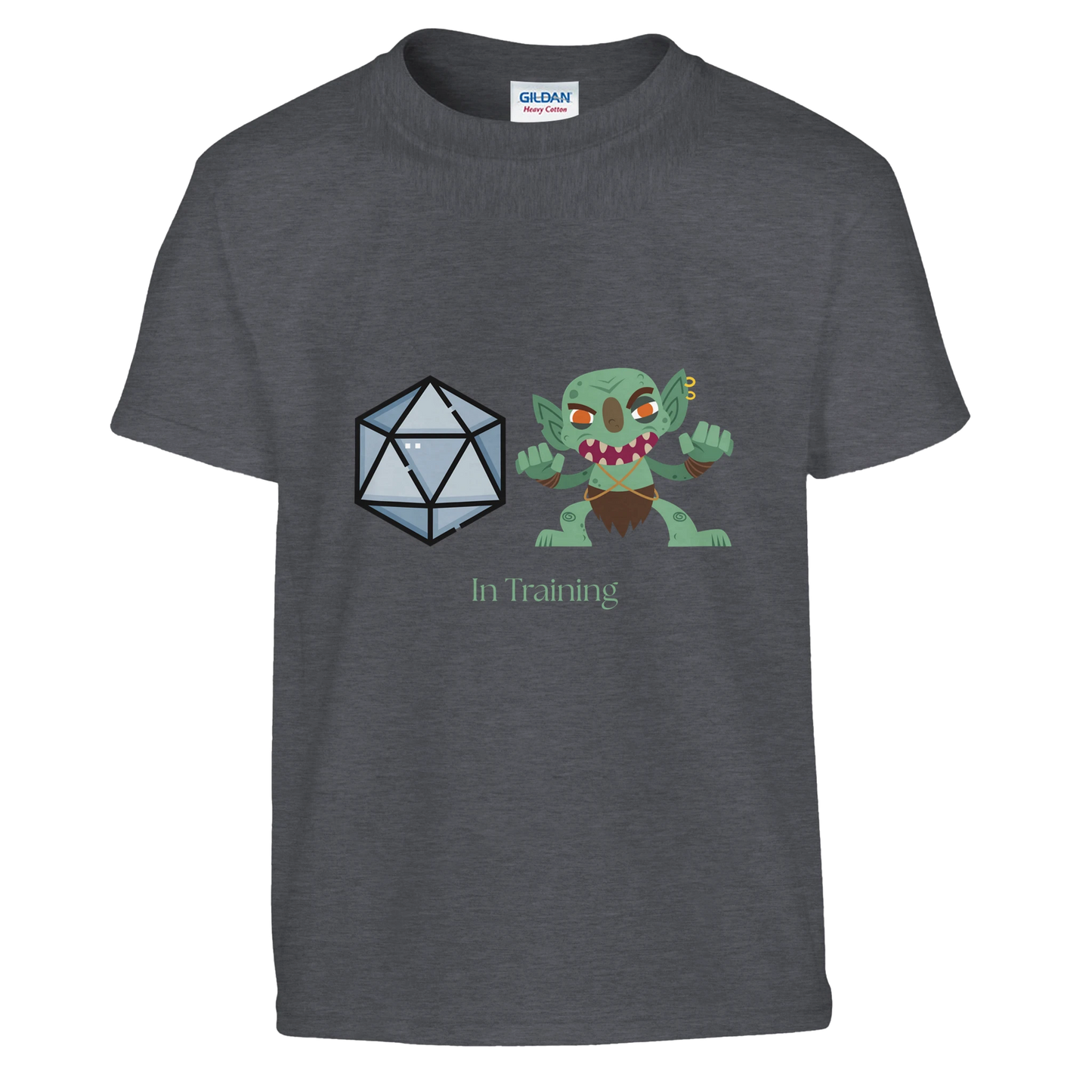 Young gamer wearing Dice Goblin t-shirt - tabletop gaming kids clothing