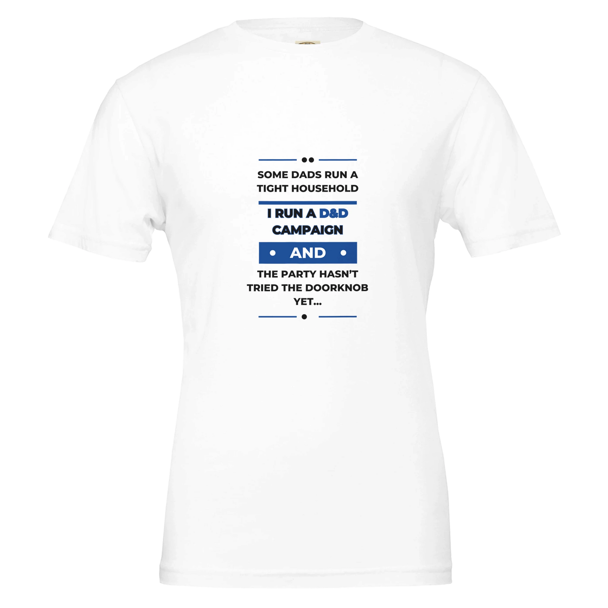 Some Dads Run Adventures graphic design on Father's Day gaming shirt, D&D dad humor tee