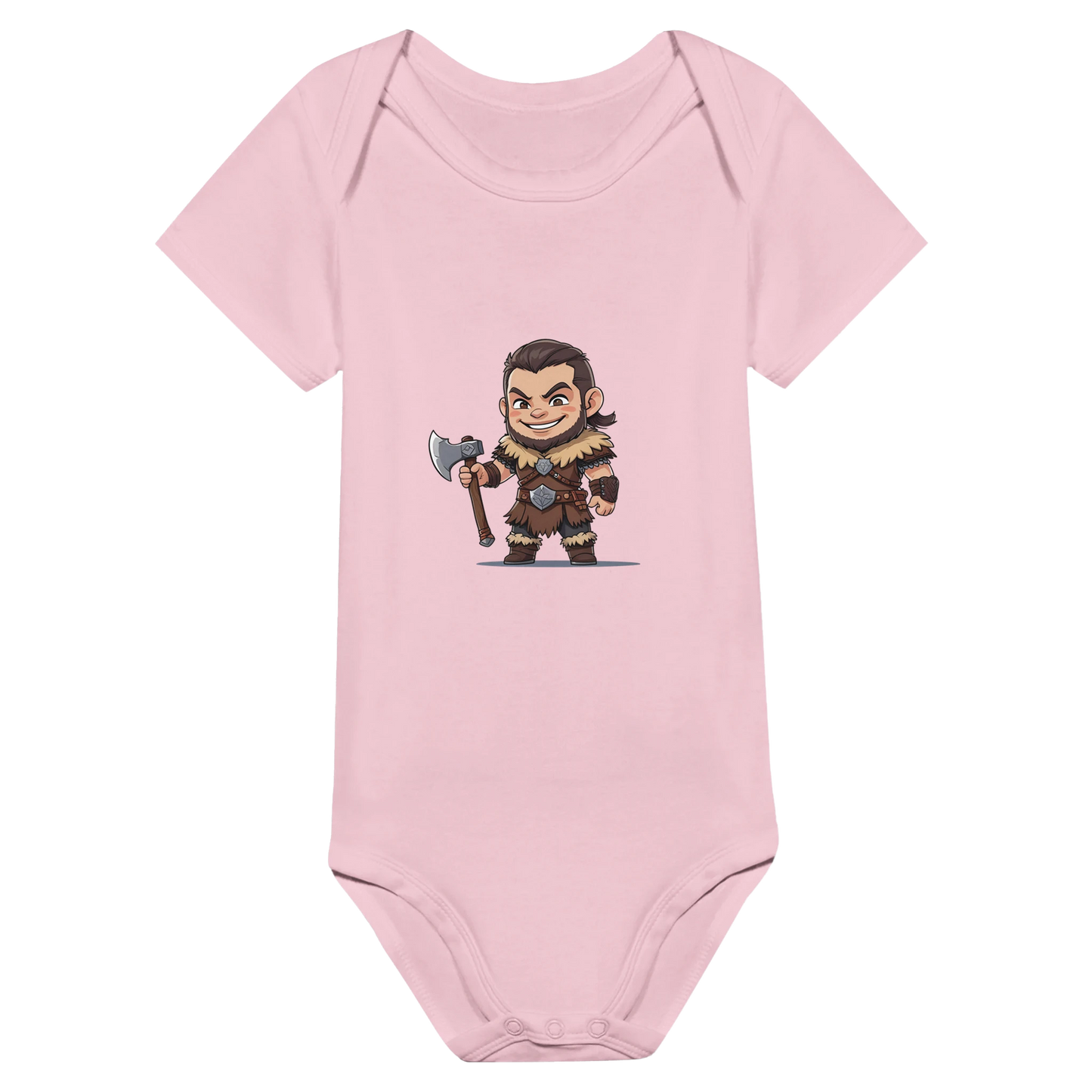 Baby-Barian Boy short sleeve bodysuit featuring cute gaming barbarian character design for infants