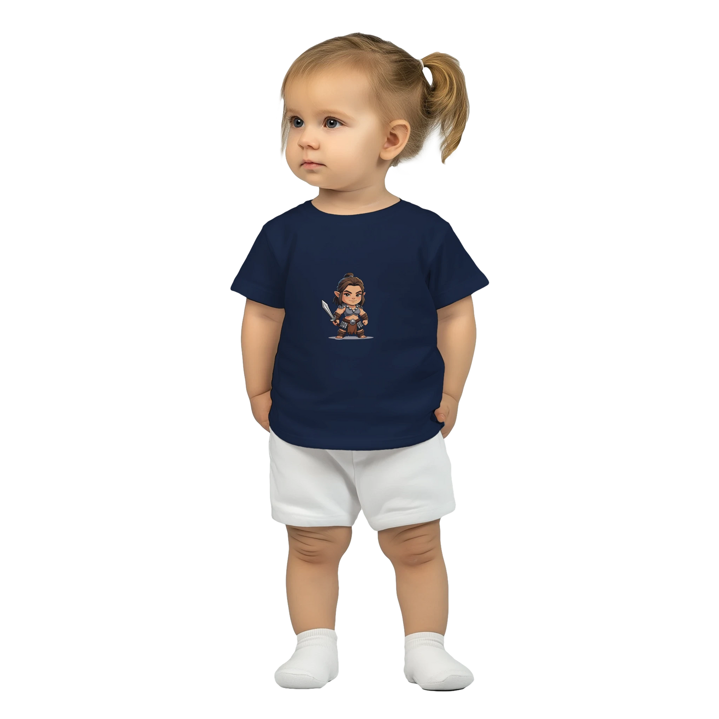Baby-barian girl Lvl 1 t-shirt featuring gaming barbarian character design with level 1 badge