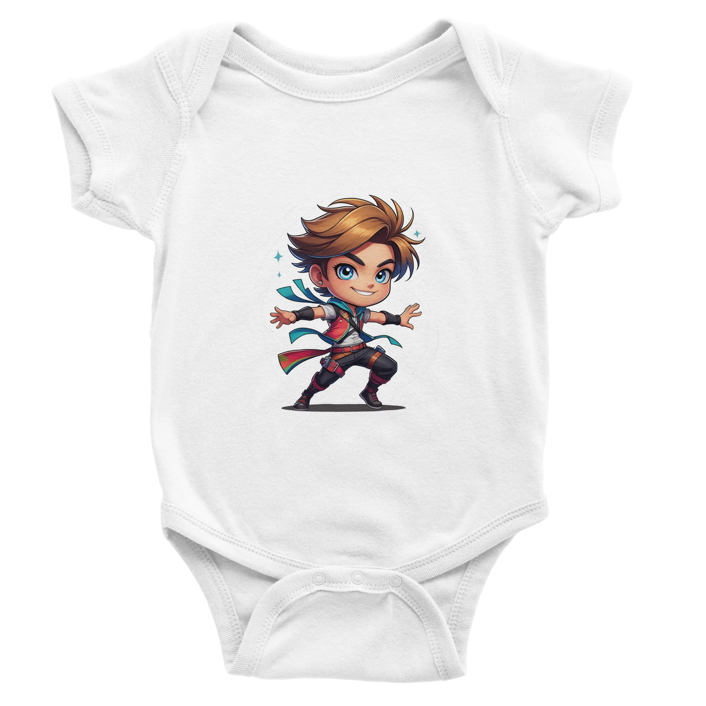 Infant onsie with fantasy-themed “Level 1 Rogue” text in white. D&D-inspired baby outfit perfect for game nights, baby showers, or nerdy parents. 