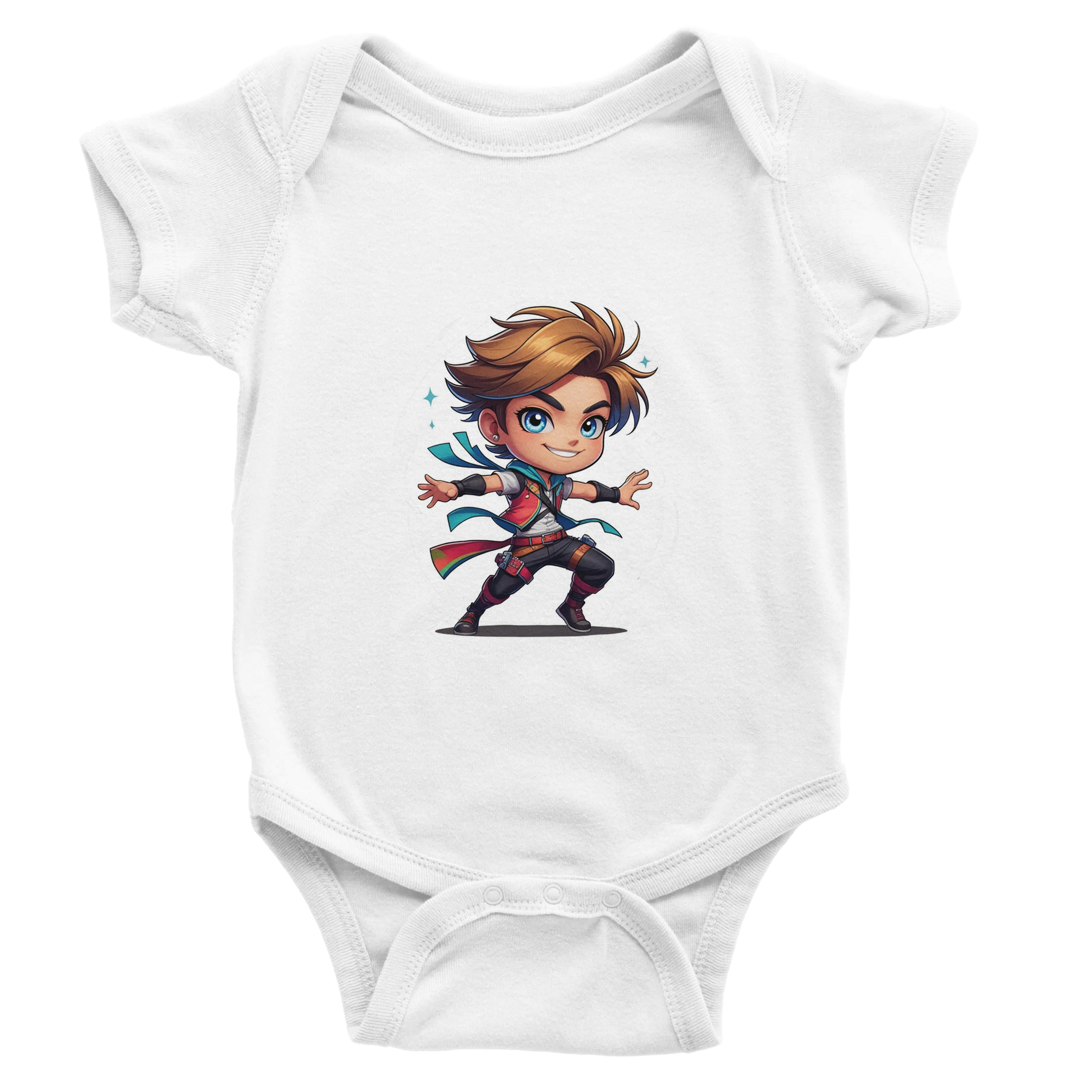 Infant onsie with fantasy-themed “Level 1 Rogue” text in white. D&D-inspired baby outfit perfect for game nights, baby showers, or nerdy parents. 