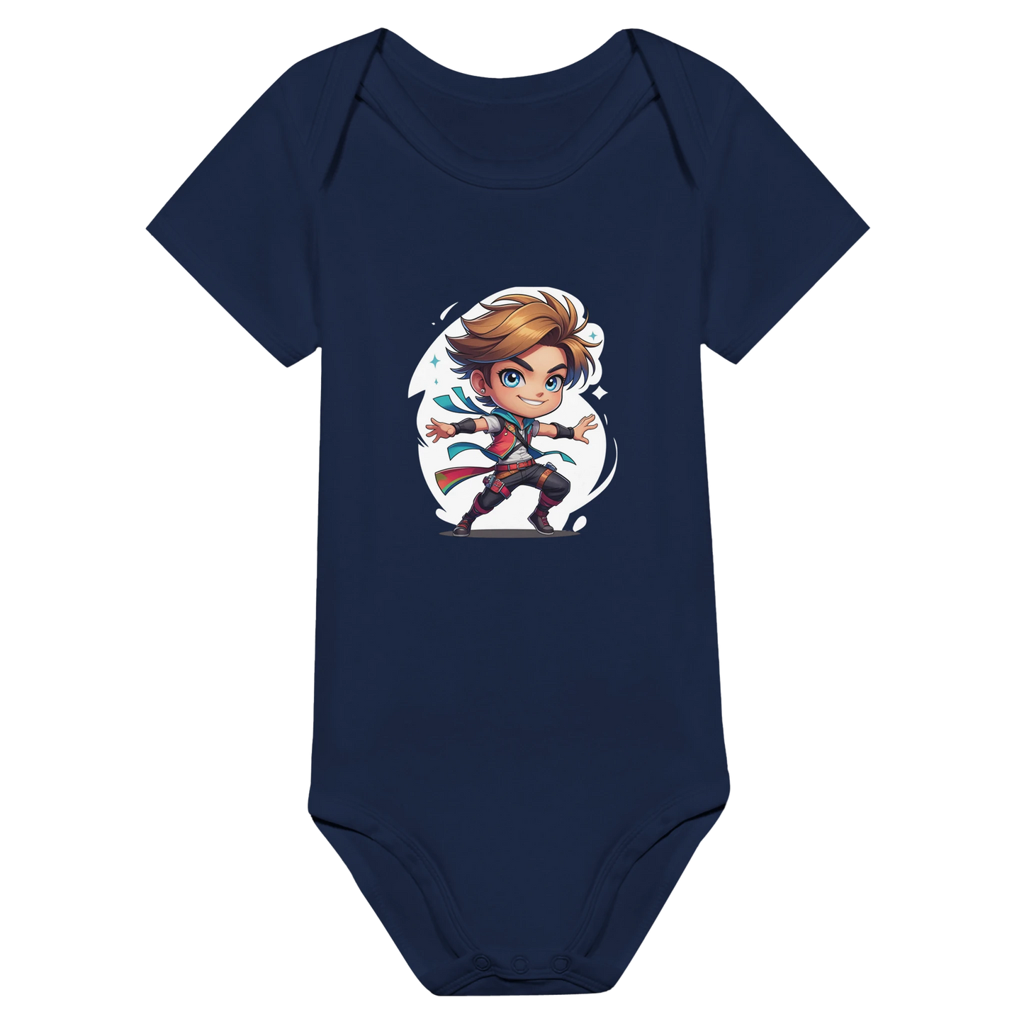 Infant onsie with fantasy-themed “Level 1 Rogue” text in white. D&D-inspired baby outfit perfect for game nights, baby showers, or nerdy parents. 