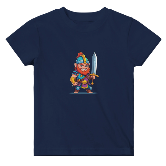 Baby t-shirt featuring a D&D-inspired fighter design with the subclass "Stick Sword Specialist." Illustrated with playful weapons and bold fantasy style