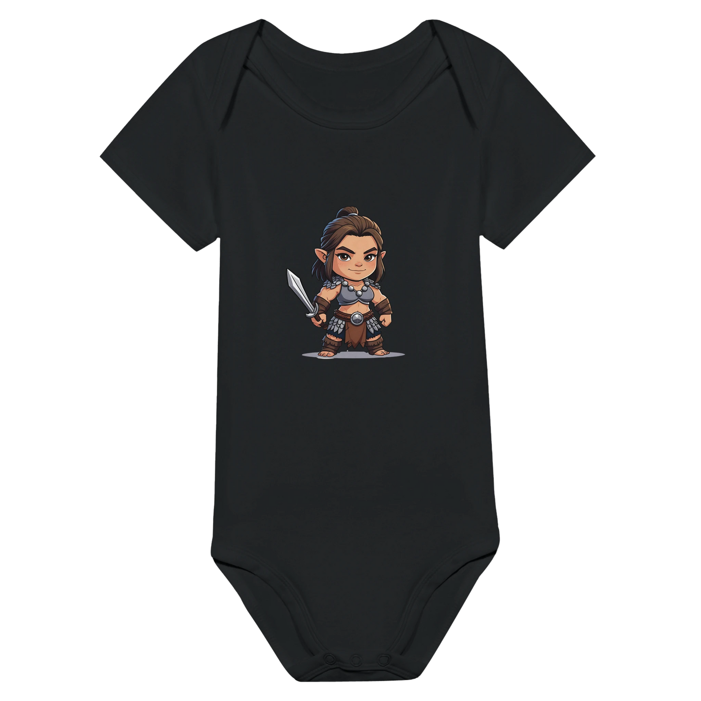 Baby-Barian Girl short sleeve bodysuit featuring cute gaming barbarian character design for infants