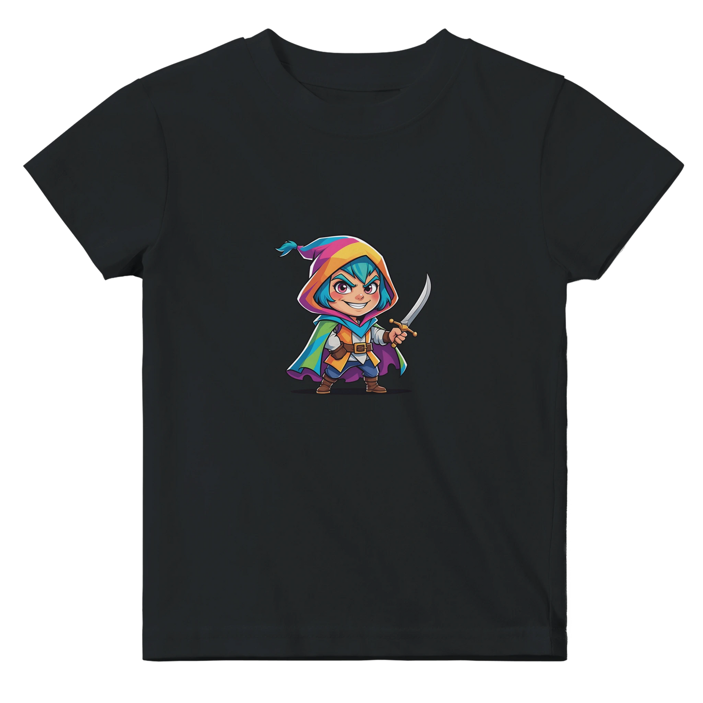 Baby wearing a black t-shirt with bold white fantasy-style lettering that reads “Level 1 Rogue.” Ideal for tabletop RPG fans and Dungeons & Dragons families. 