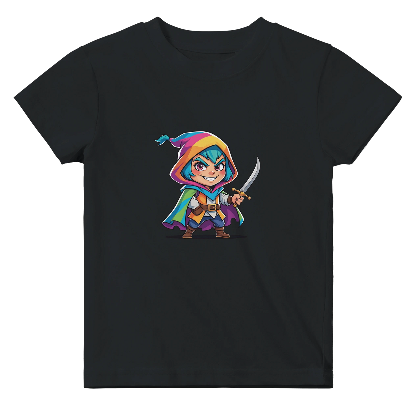 Baby t-shirt featuring a rogue character. Ideal for tabletop RPG fans and Dungeons & Dragons families.