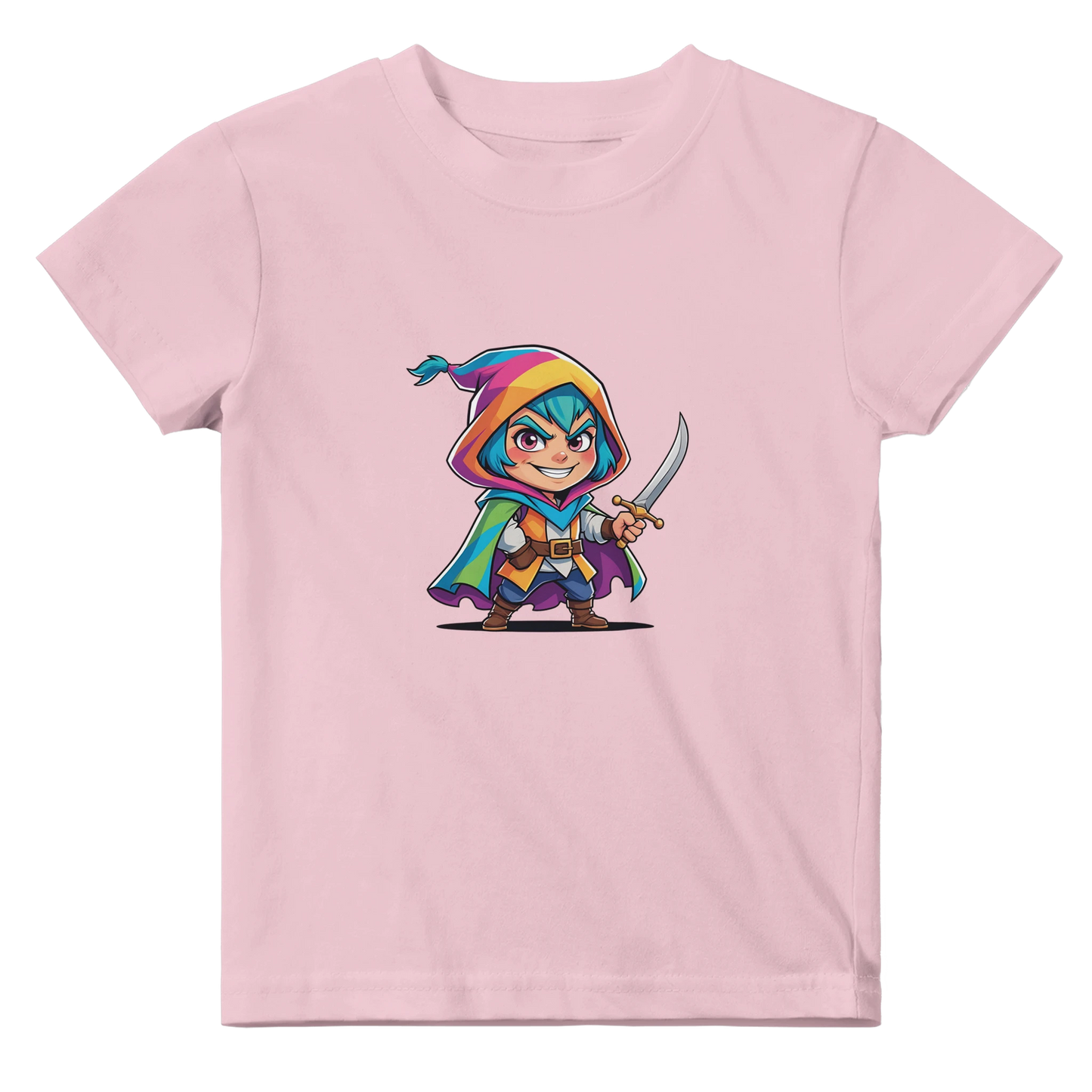 Baby t-shirt featuring a rogue character. Ideal for tabletop RPG fans and Dungeons & Dragons families.