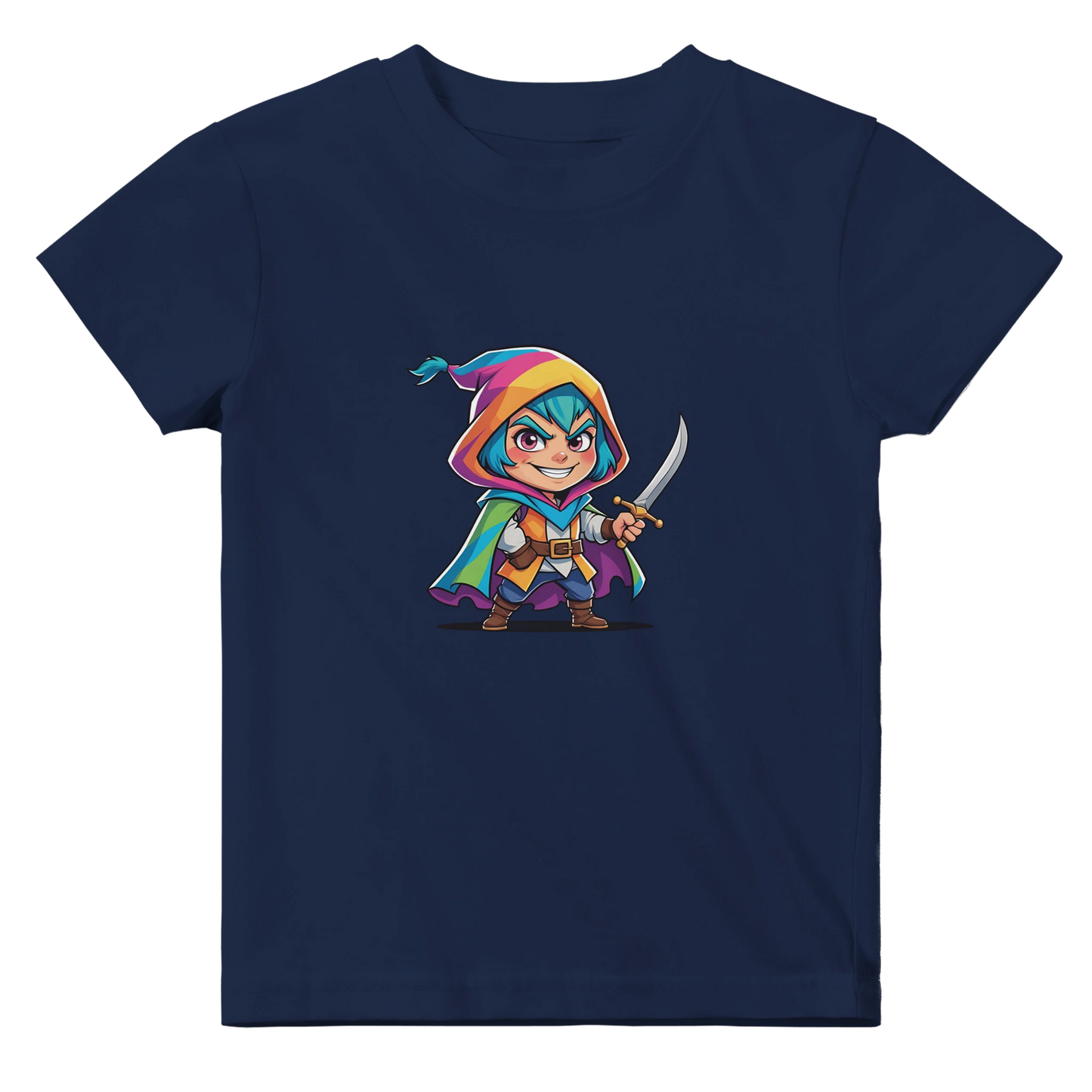 Baby t-shirt featuring a rogue character. Ideal for tabletop RPG fans and Dungeons & Dragons families.