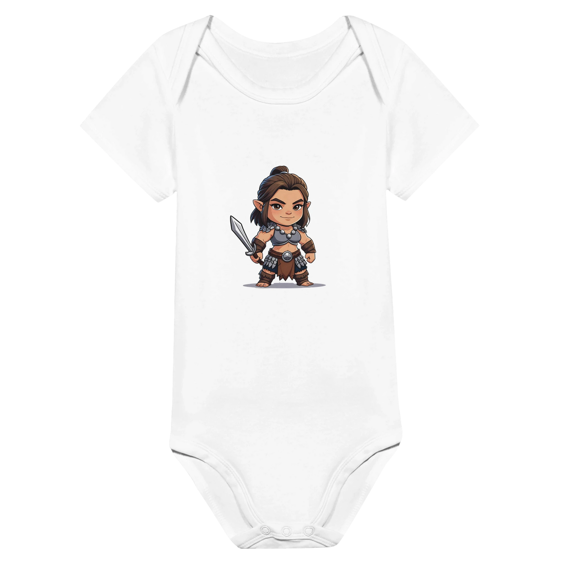 Baby-Barian Girl short sleeve bodysuit featuring cute gaming barbarian character design for infants