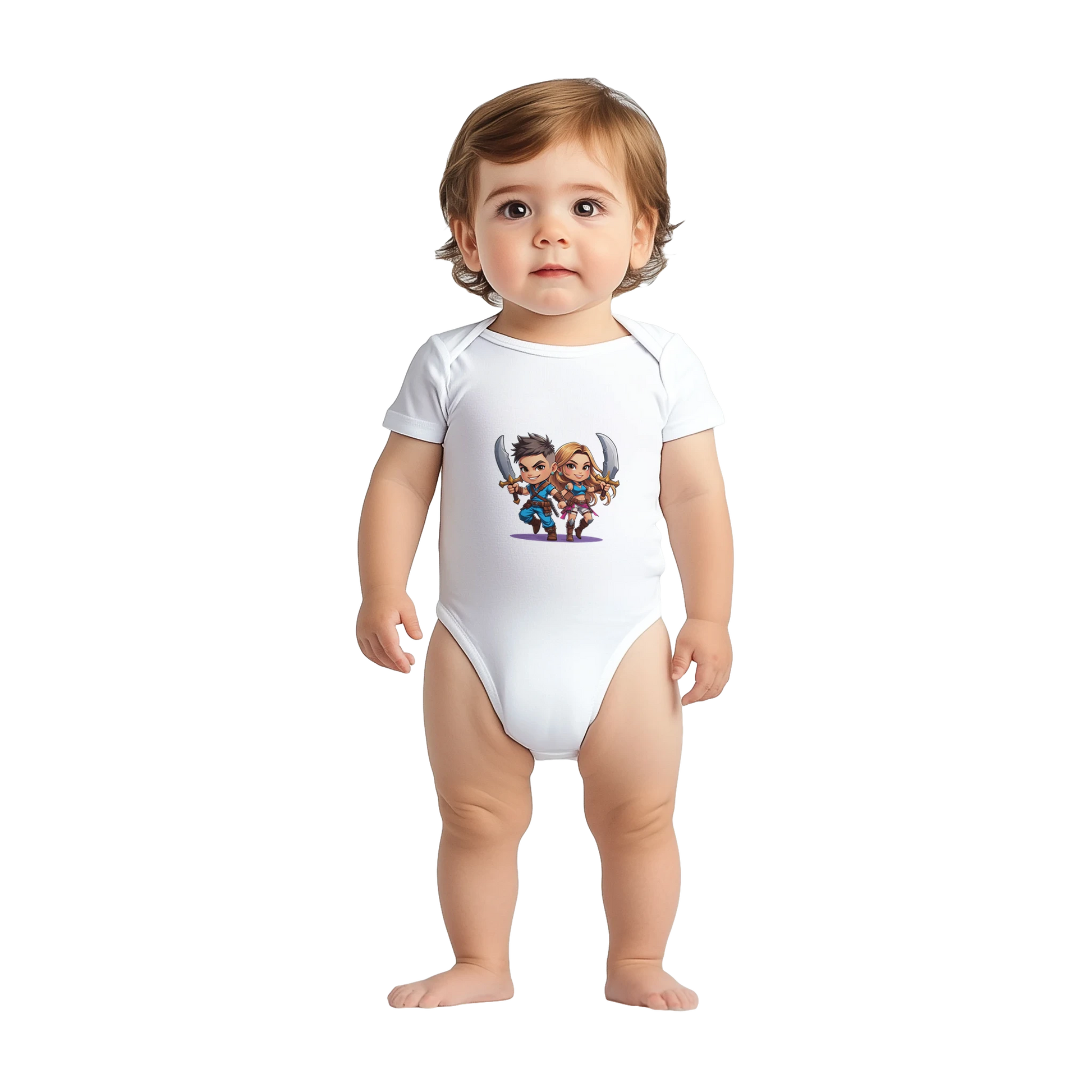 Rogue Duo baby bodysuit in featuring gaming-inspired Snack Thief design for toddlers