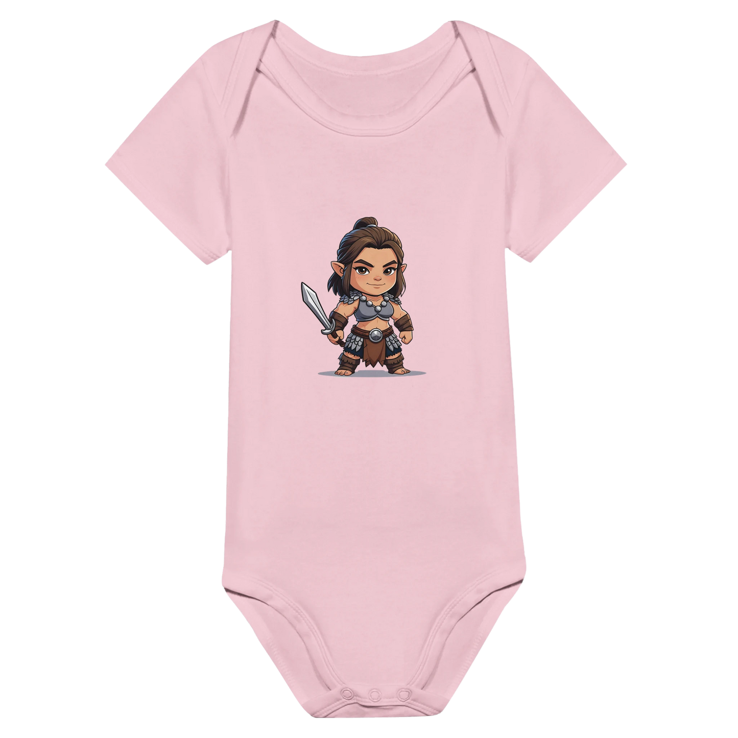 Baby-Barian Girl short sleeve bodysuit featuring cute gaming barbarian character design for infants