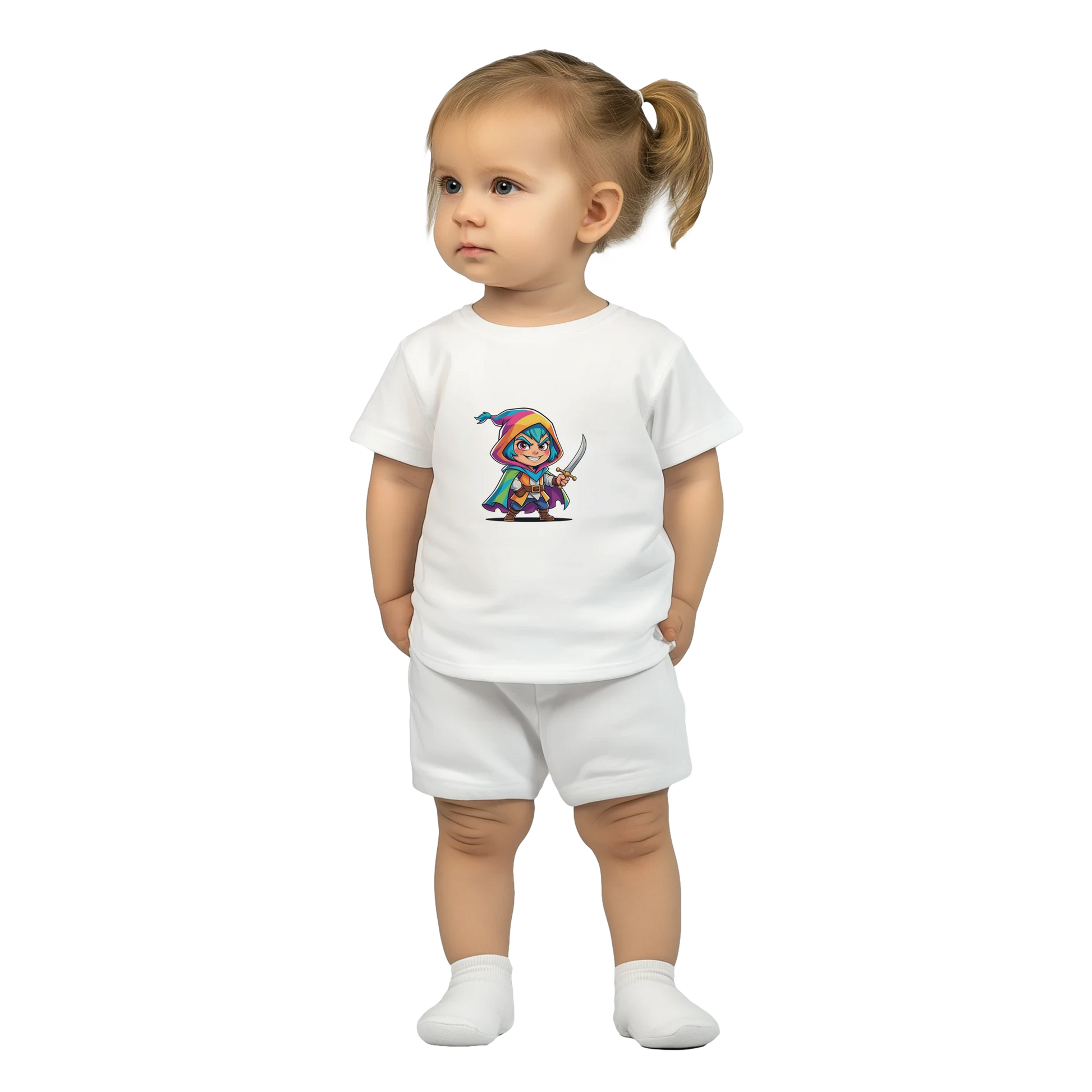 Baby t-shirt featuring a rogue character. Ideal for tabletop RPG fans and Dungeons & Dragons families.