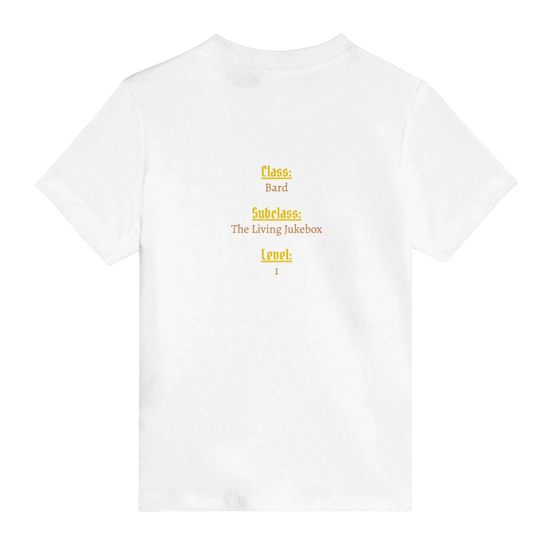 Baby t-shirt featuring a D&D-inspired chibi bard design. Ideal for little performers with a love for sound and sparkle.