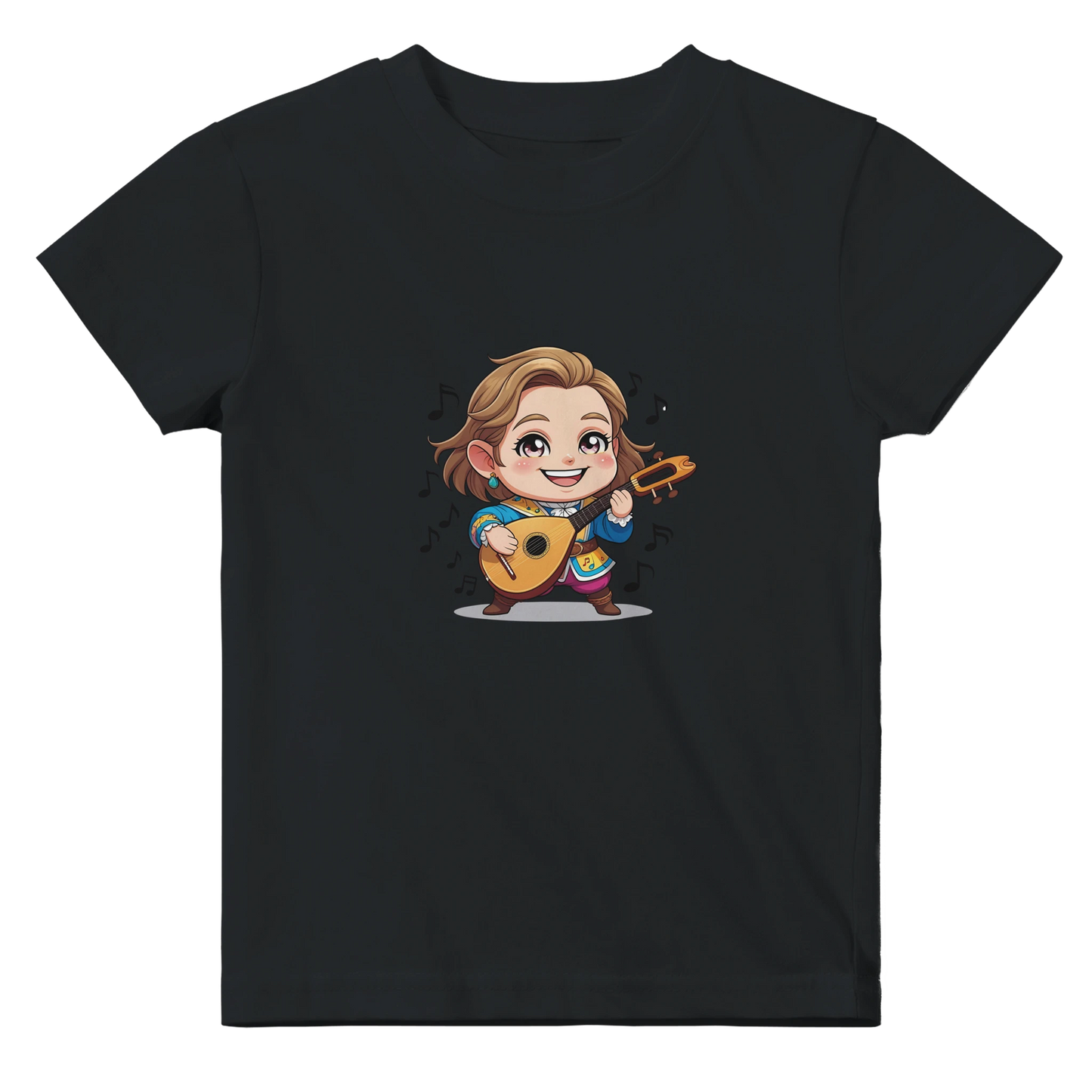 Baby t-shirt featuring a D&D-inspired chibi bard design. Ideal for little performers with a love for sound and sparkle.
