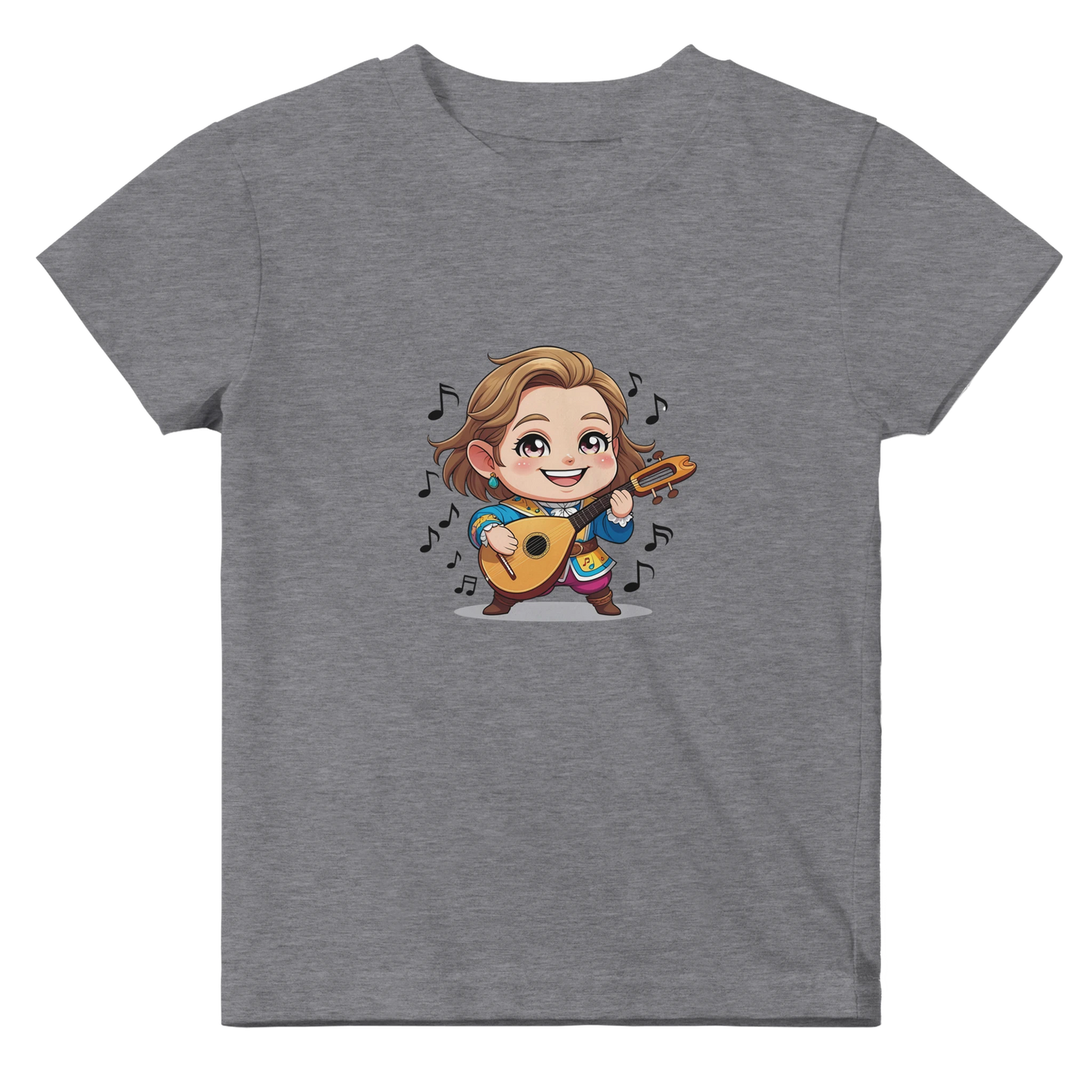Baby t-shirt featuring a D&D-inspired chibi bard design. Ideal for little performers with a love for sound and sparkle.