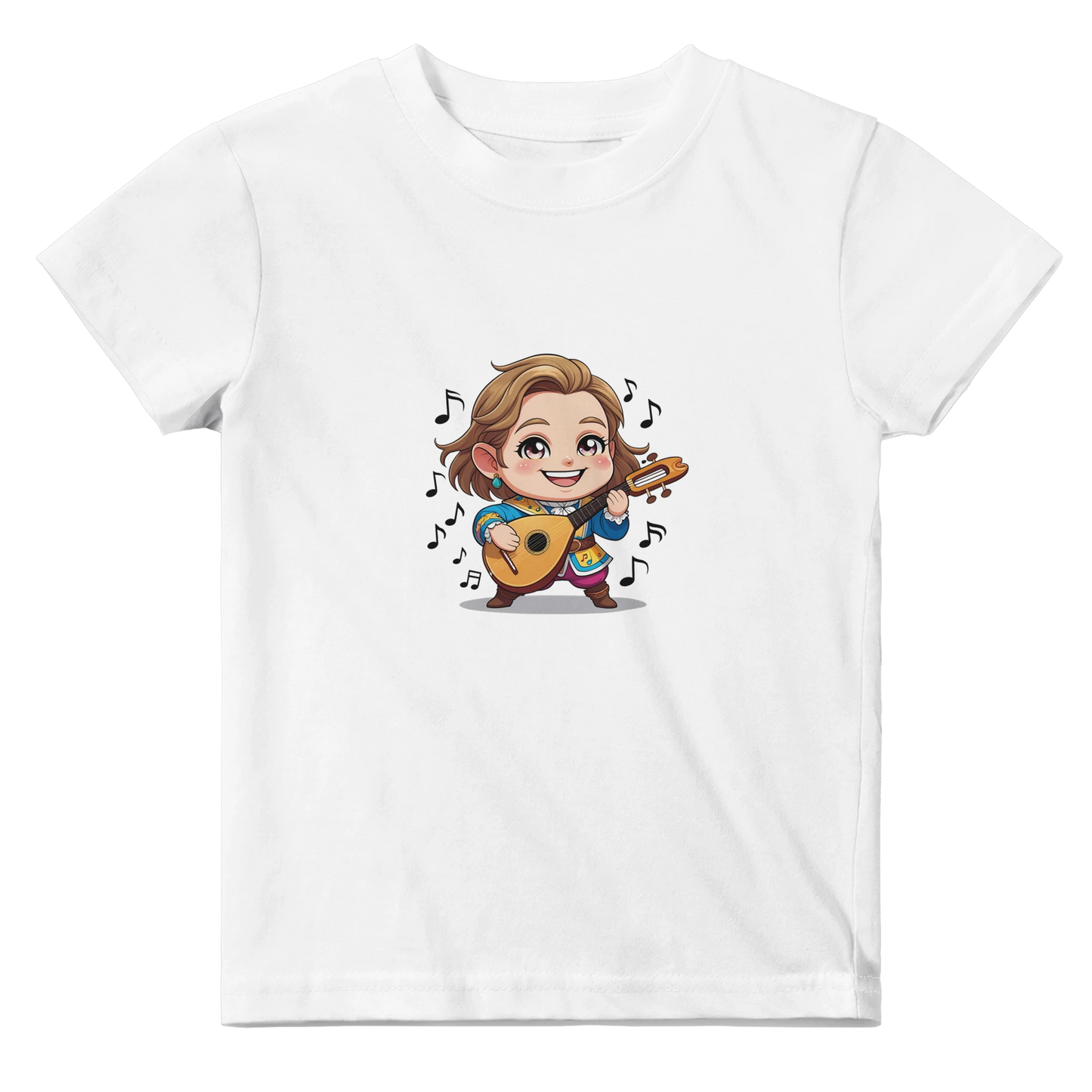 Baby t-shirt featuring a D&D-inspired chibi bard design. Ideal for little performers with a love for sound and sparkle.