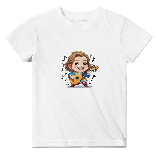 Baby t-shirt featuring a D&D-inspired chibi bard design. Ideal for little performers with a love for sound and sparkle.
