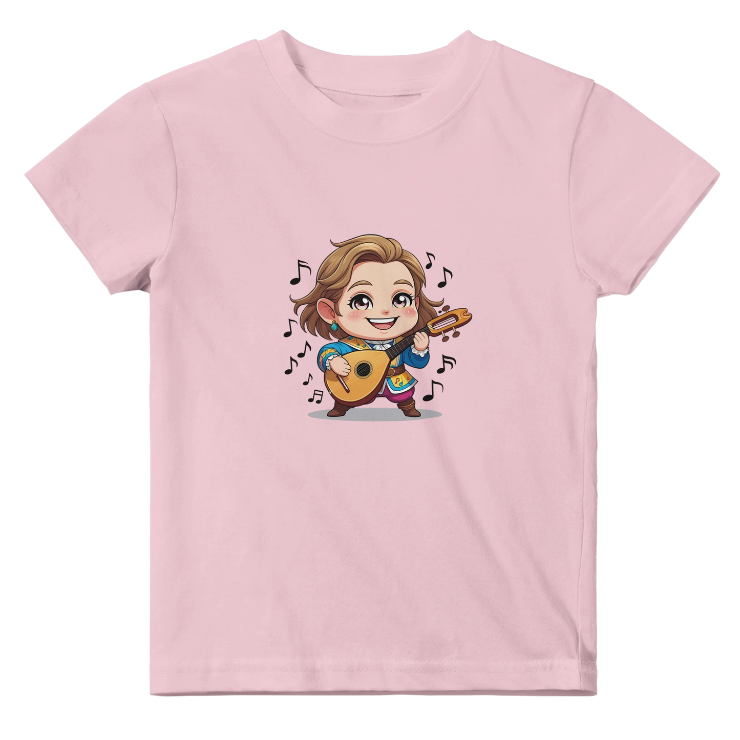 Baby t-shirt featuring a D&D-inspired chibi bard design. Ideal for little performers with a love for sound and sparkle.