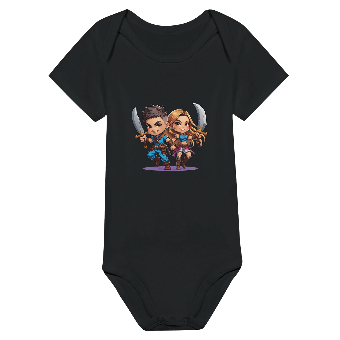 Rogue Duo baby bodysuit in featuring gaming-inspired Snack Thief design for toddlers