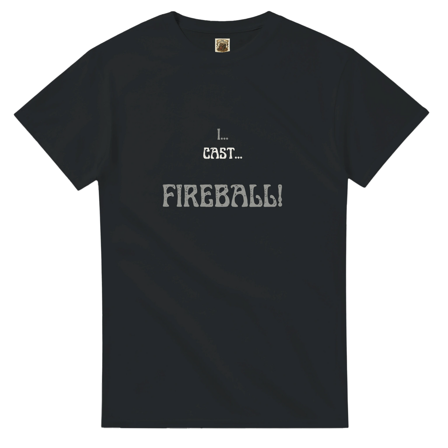Comfortable t-shirt featuring 'Big Spell Energy - 7th LvL Fireball' text design, perfect for tabletop RPG players and fantasy gaming enthusiasts.