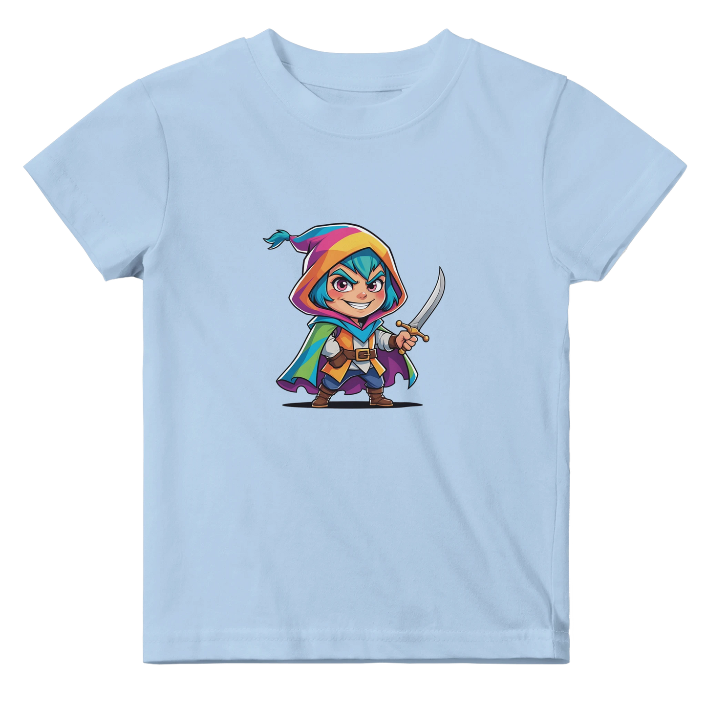 Baby t-shirt featuring a rogue character. Ideal for tabletop RPG fans and Dungeons & Dragons families.