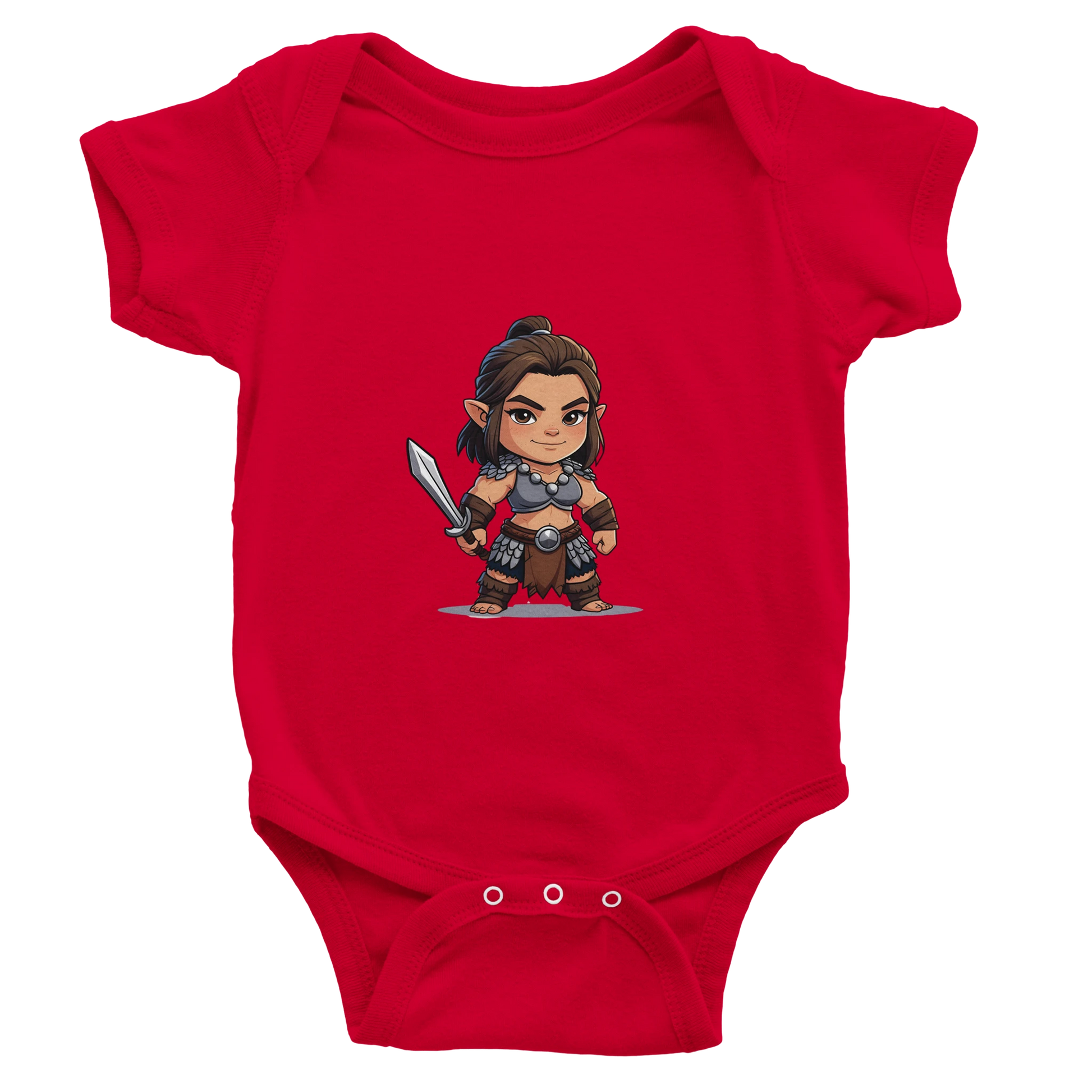 Baby-Barian Girl short sleeve bodysuit featuring cute gaming barbarian character design for infants