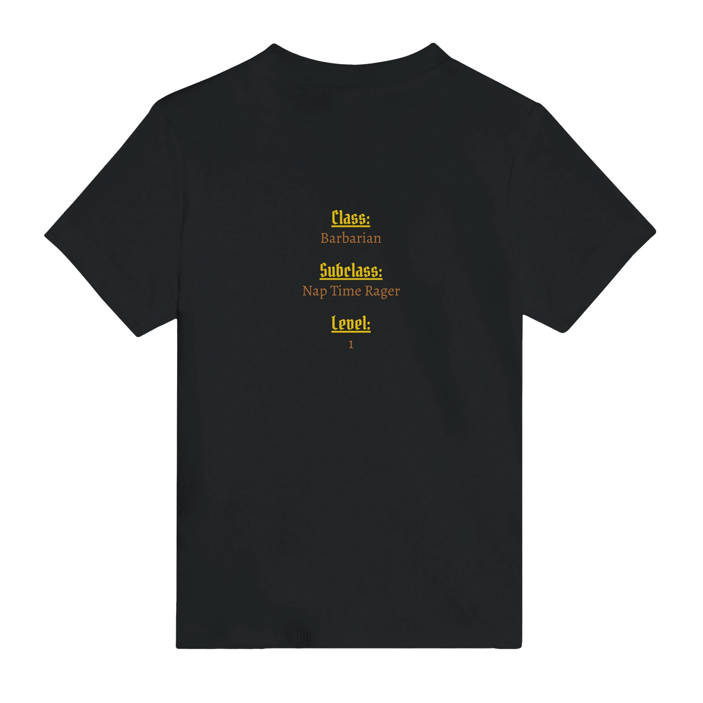Baby-barian girl Lvl 1 t-shirt featuring gaming barbarian character design with level 1 badge
